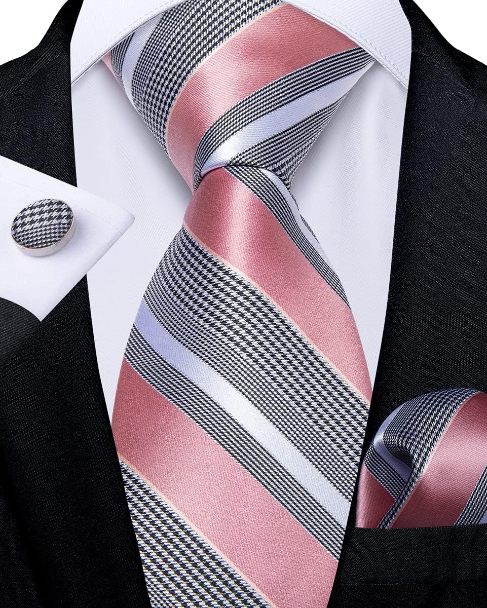 Silk Ties for Men Necktie and Lapel Pin Brooch Set Formal Woven Paisley Plaid Striped Solid Tie Wedding Party