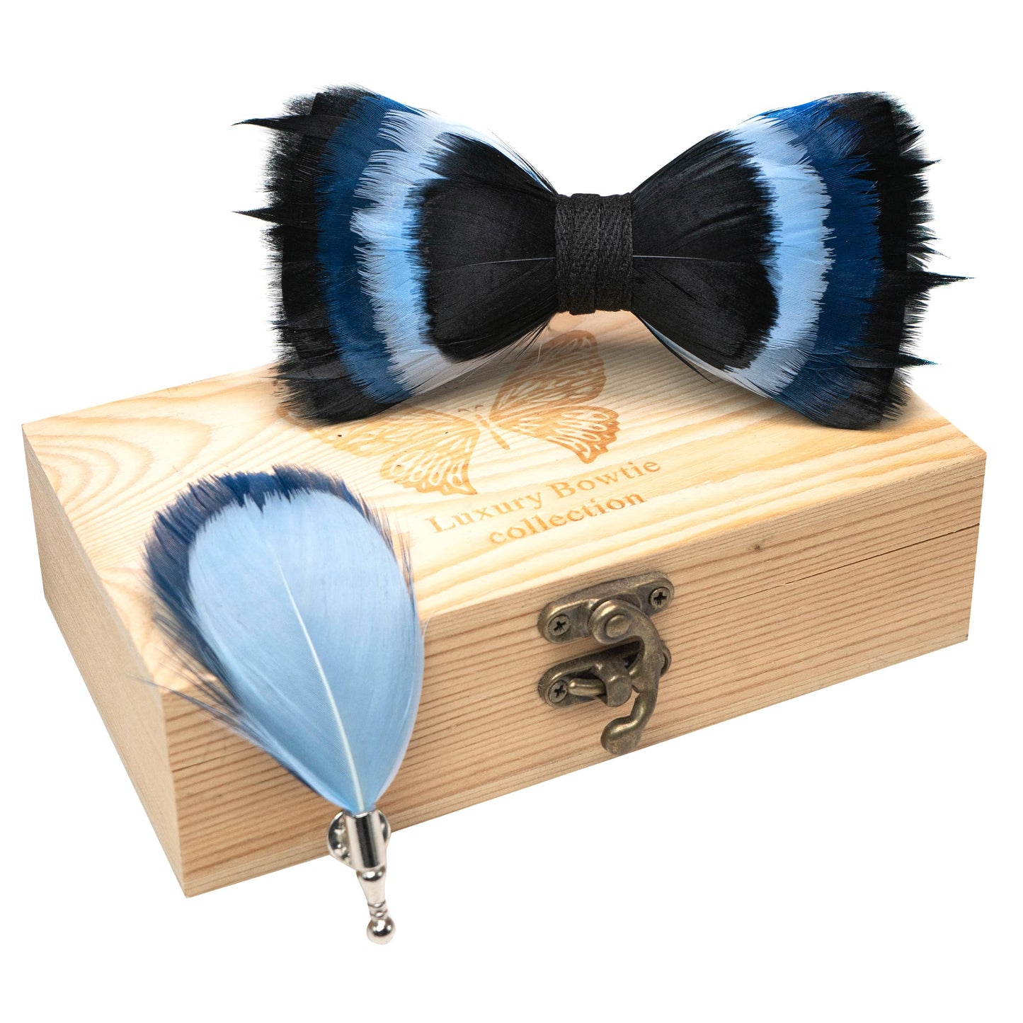 Handmade Feather Pre-tied Bow tie and Brooch Sets for Men