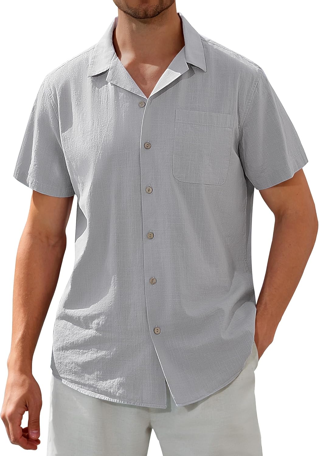 Alimens & Gentle Cuban Linen Shirts for Men Short Sleeve Button Down Shirt Cotton Summer Beach Camp Vacation Hawaiian Shirts