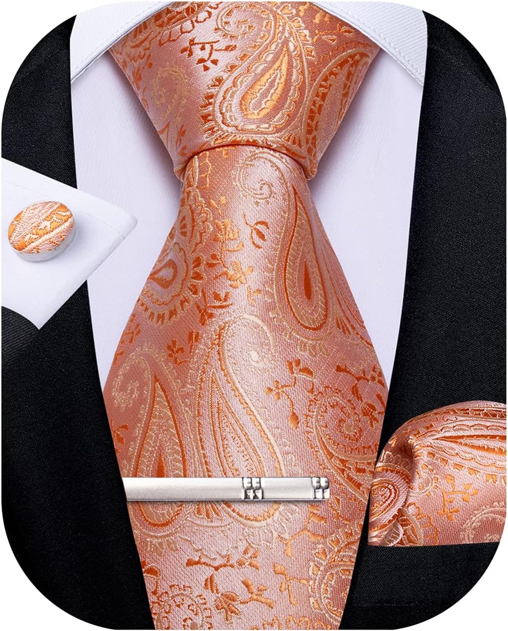 Paisley Ties for Men Silk Necktie and Pocket Square Cufflinks Tie Clip Set Woven Classic Mens Tie for Wedding Party