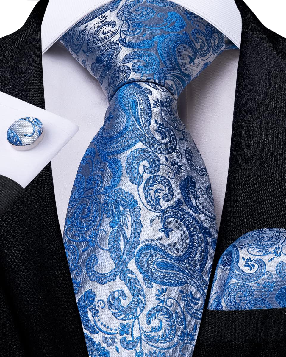 Silk Ties for Men Necktie and Lapel Pin Brooch Set Formal Woven Paisley Plaid Striped Solid Tie Wedding Party