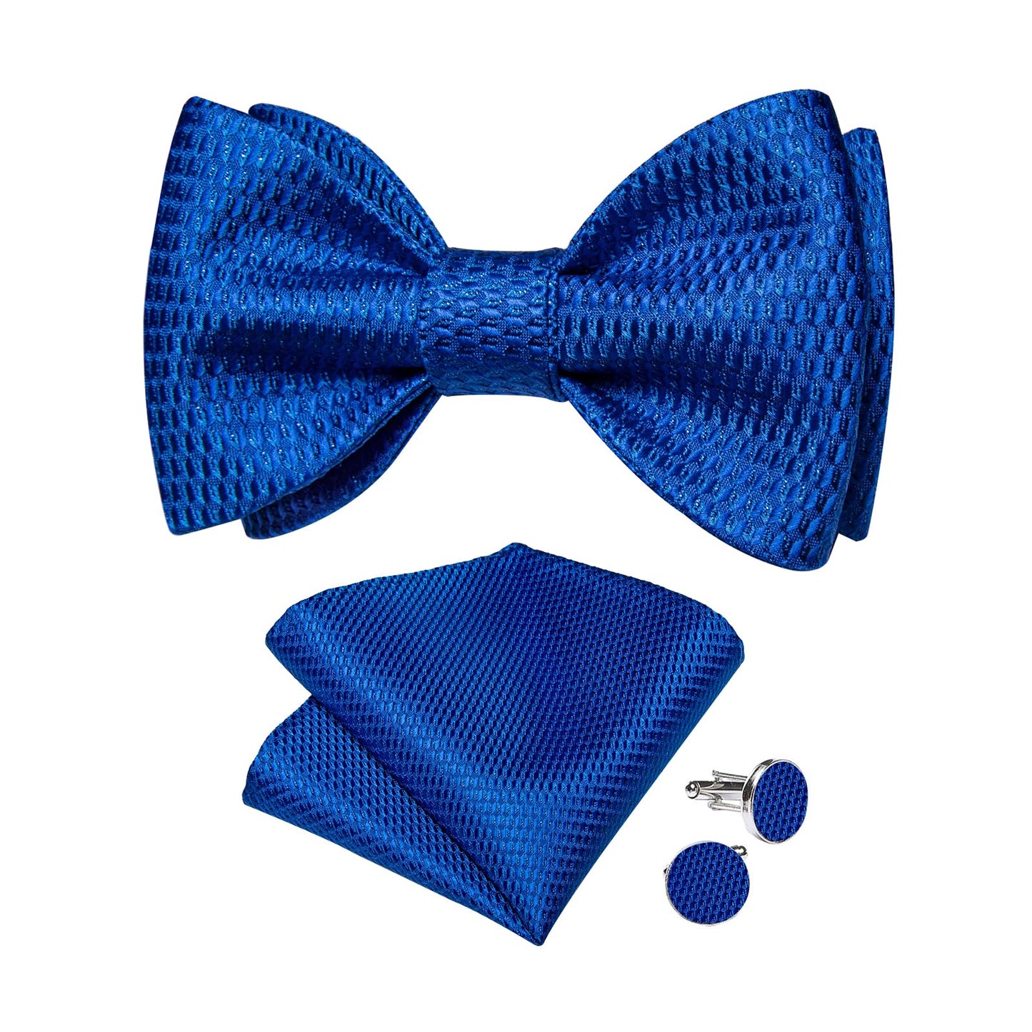 Mens Silk Self Bow Ties,Woven Solid Striped Paisley Bowtie and Pocket Square Cufflinks Set for Men Tuxedo Wedding