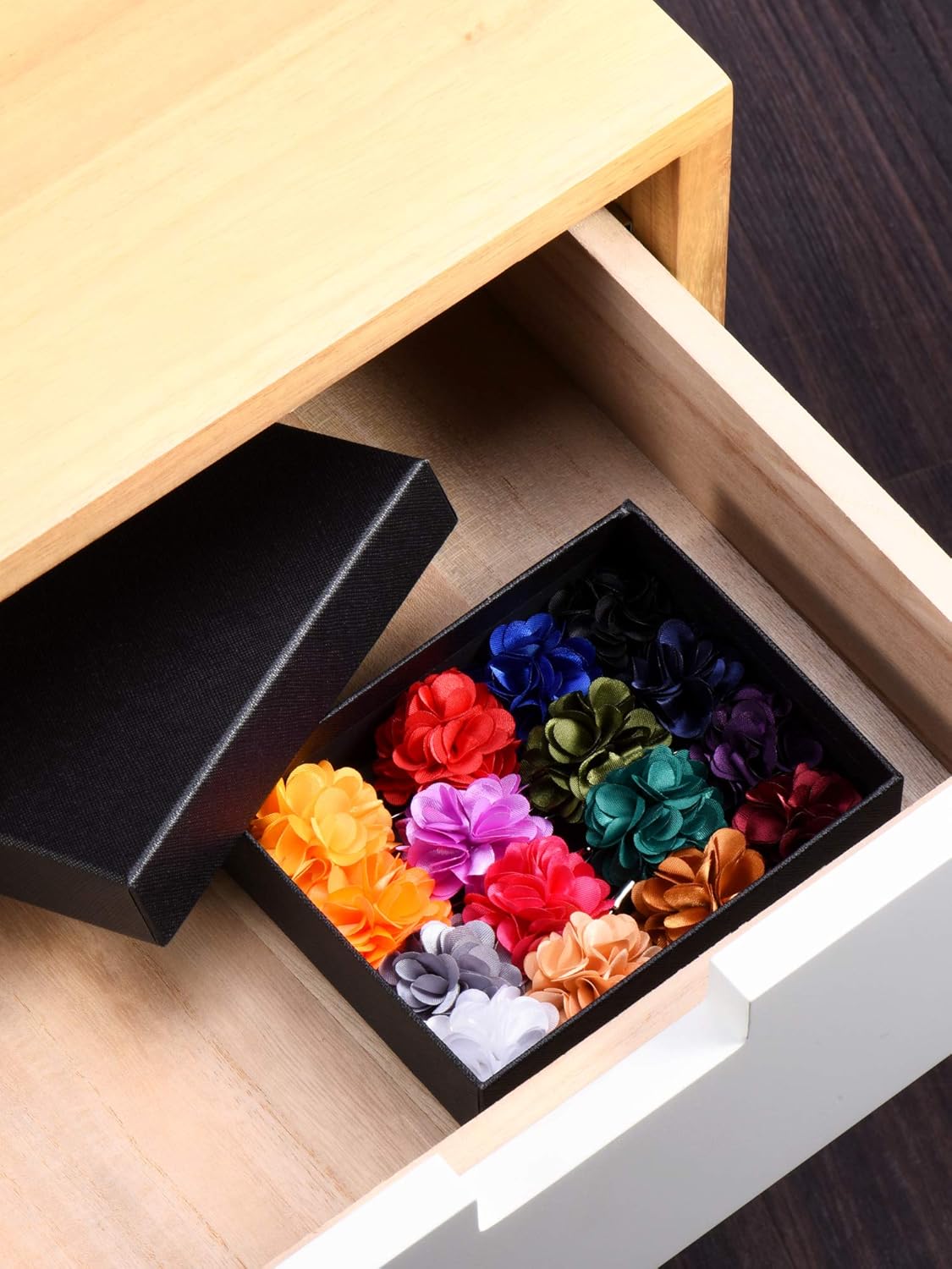16 Pieces Flower Men's Lapel Pins Handmade Satin Boutonniere Pin for Suit Wedding Groom with a Box(Multicolor 2)