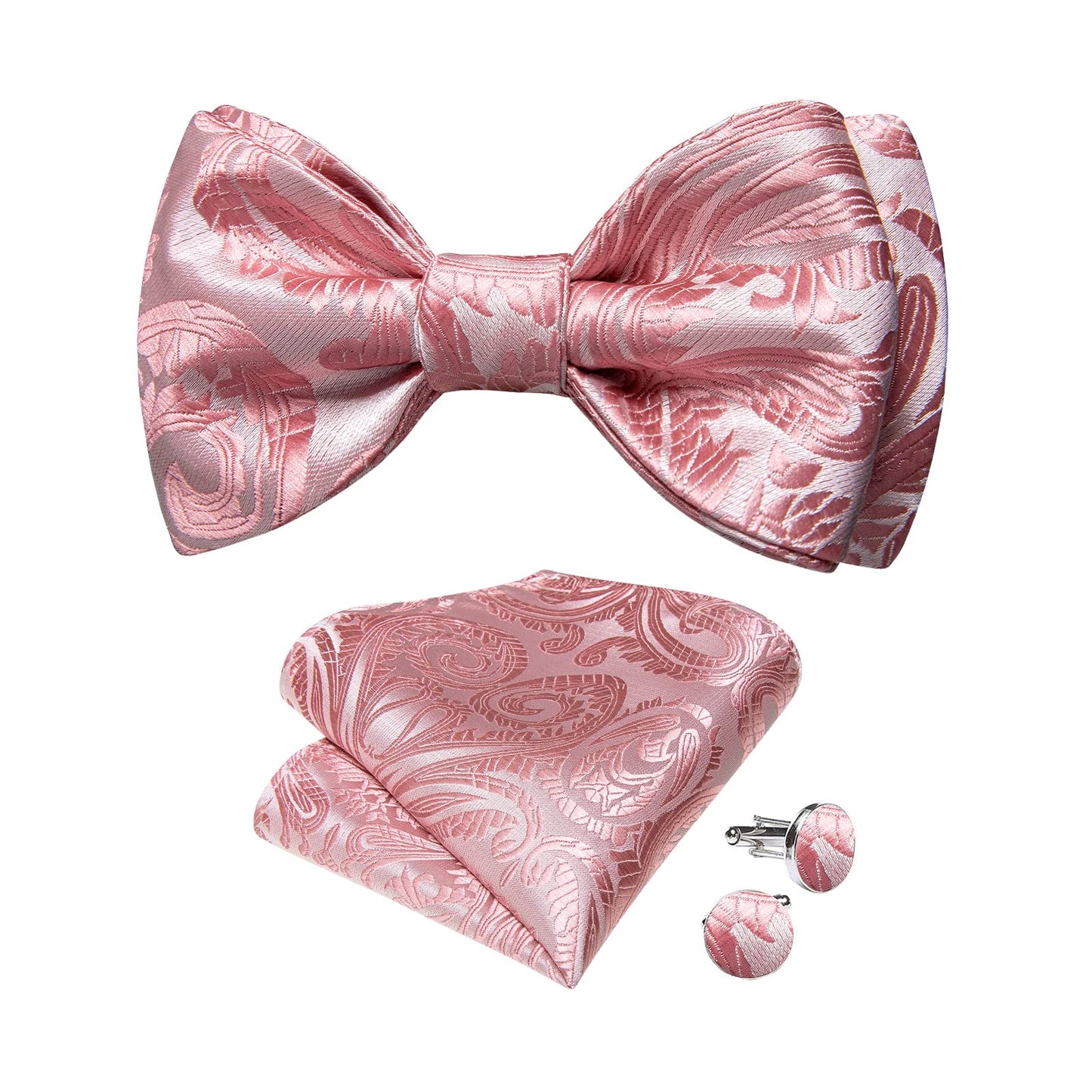 Mens Silk Self Bow Ties,Woven Solid Striped Paisley Bowtie and Pocket Square Cufflinks Set for Men Tuxedo Wedding