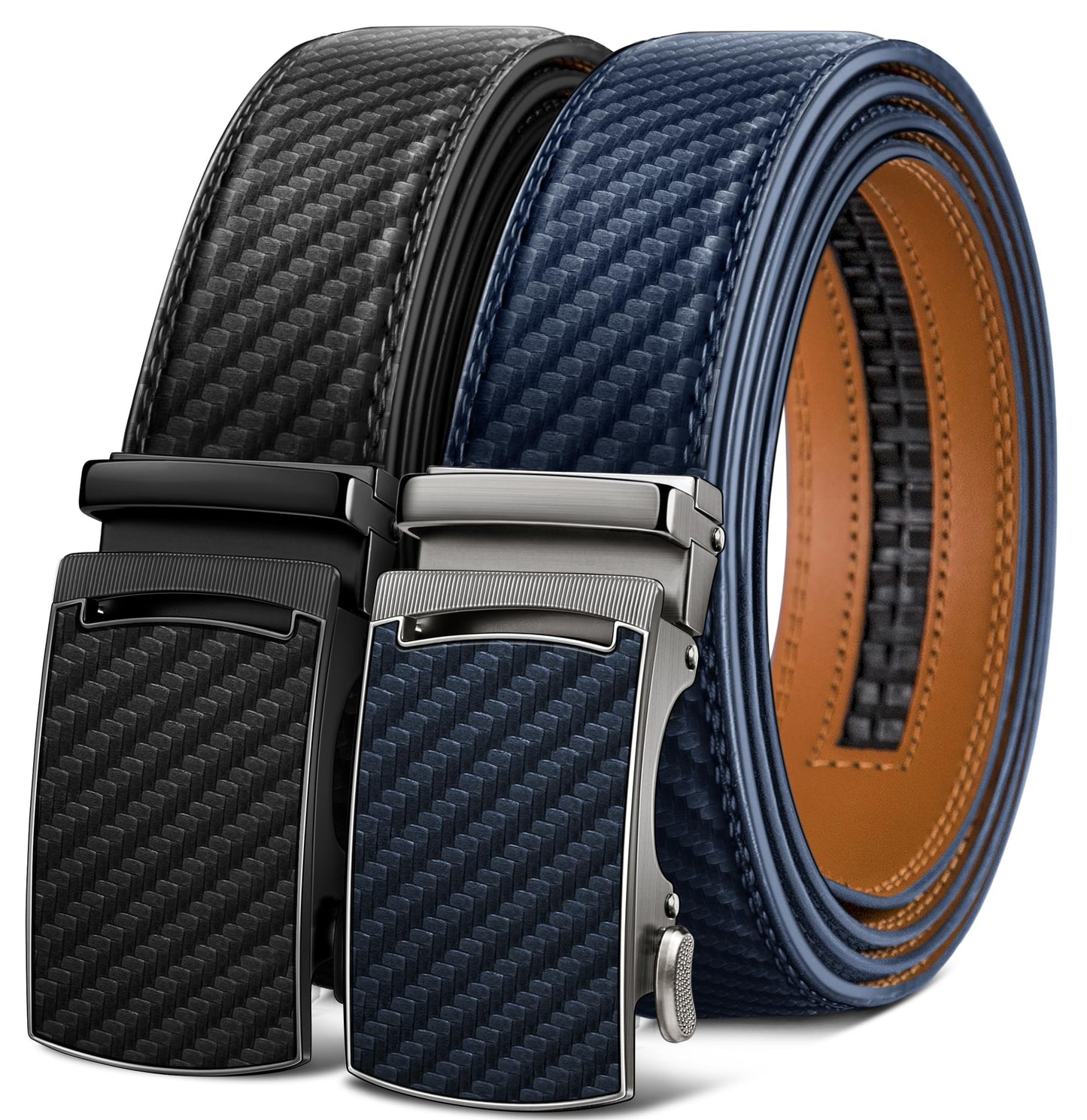 KEMISANT Mens Ratchet Belt 2 Units,Sliding Belt For Gift Mens Dress Casual 1 3/8",Size Adjustable