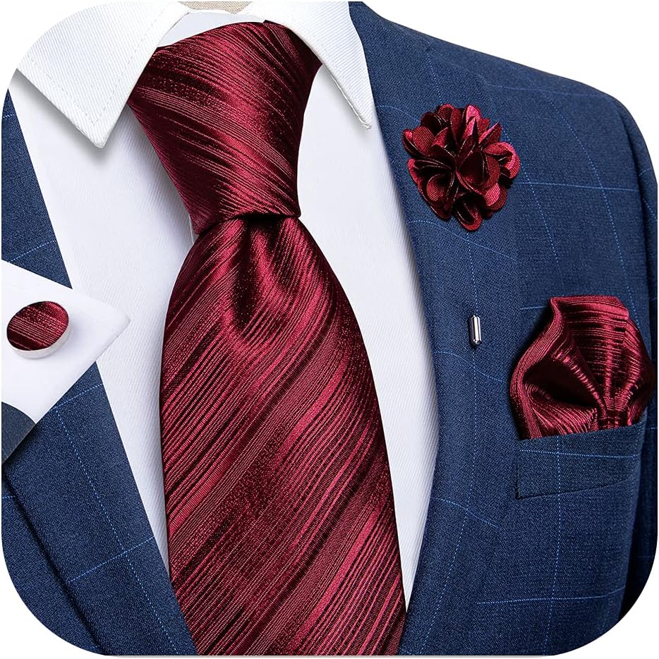 Silk Ties for Men Necktie and Lapel Pin Brooch Set Formal Woven Paisley Plaid Striped Solid Tie Wedding Party