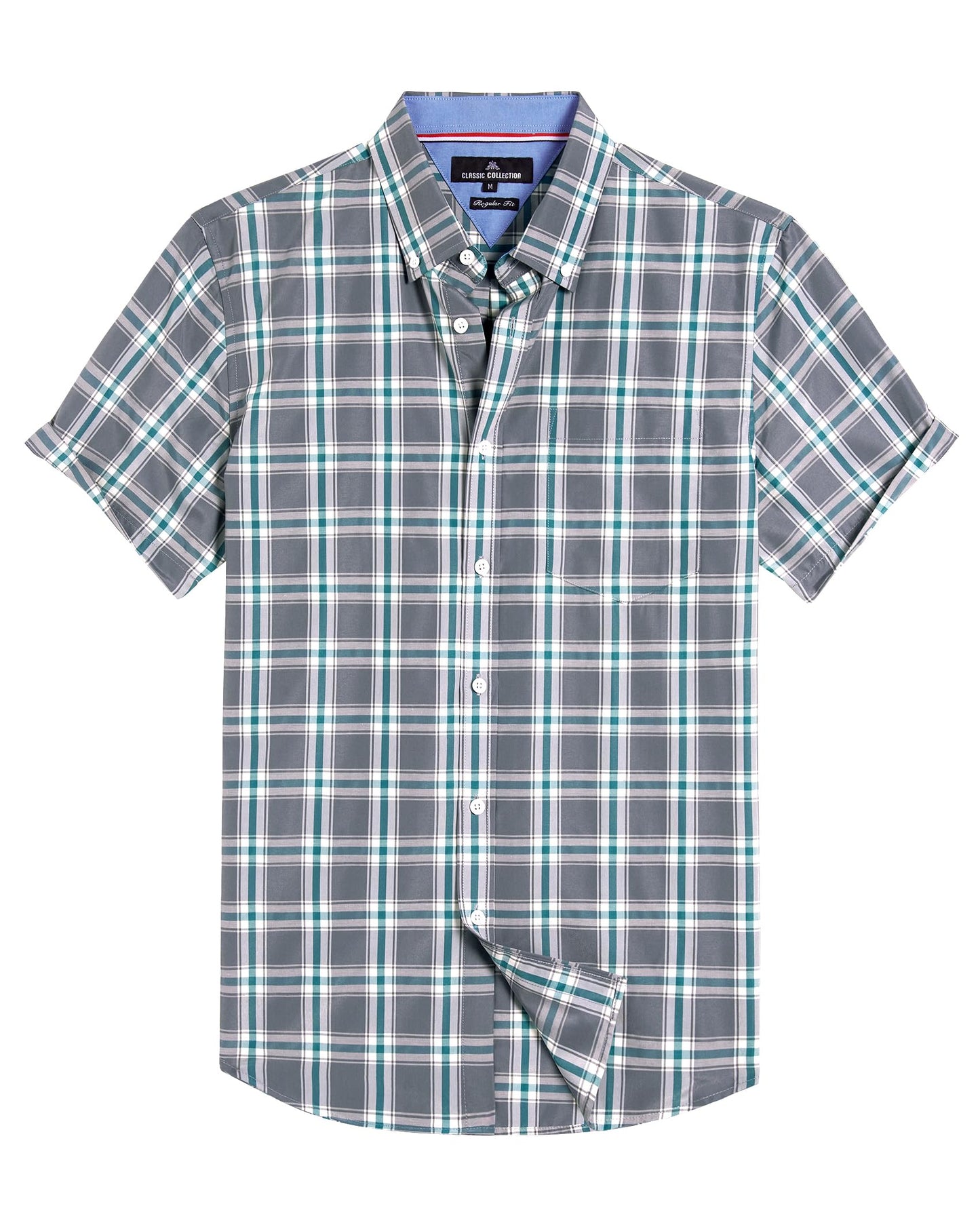 Alimens & Gentle Mens Plaid Short Sleeve Button Down Shirts Cotton Regular Fit Casual Gingham Shirts