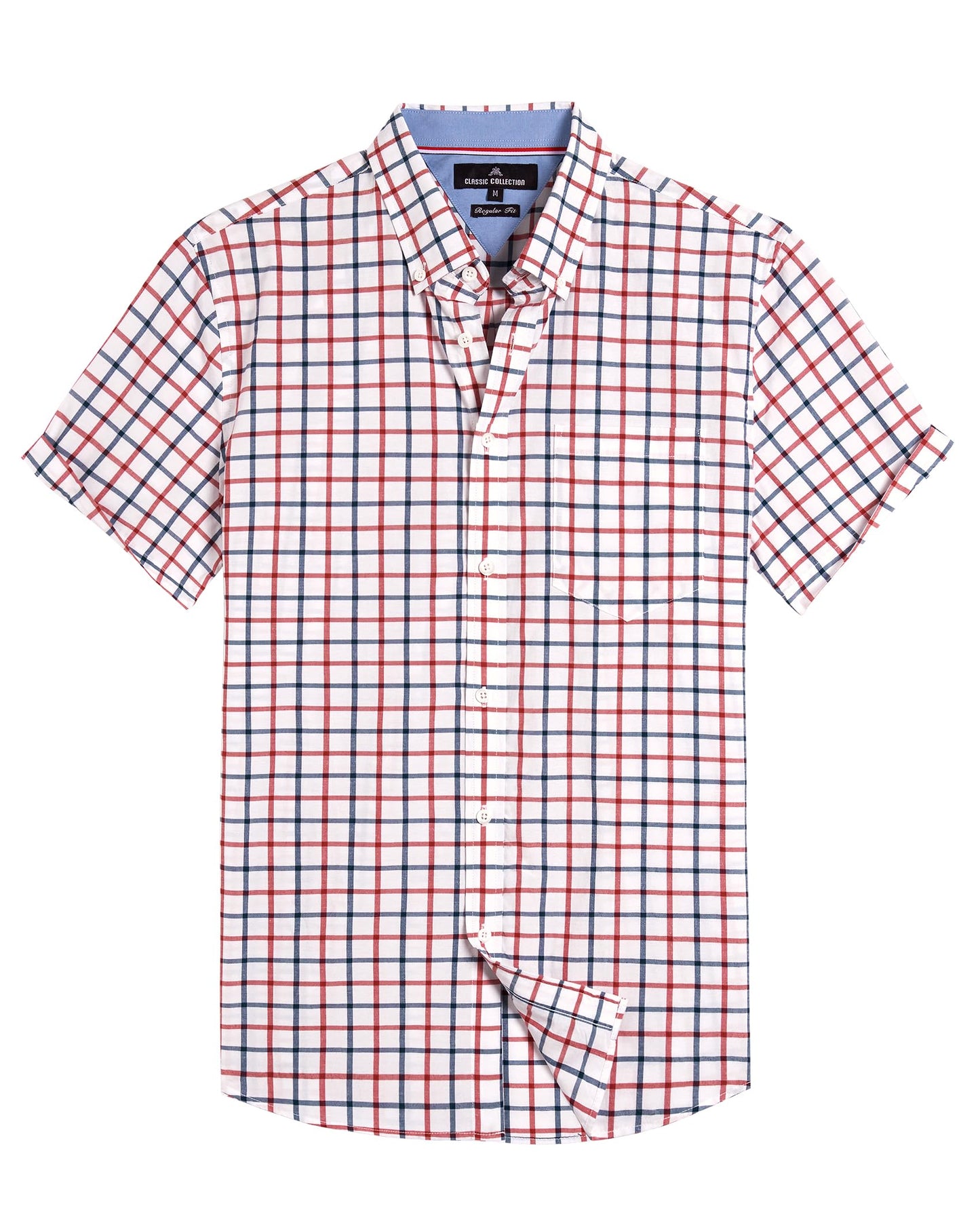 Alimens & Gentle Mens Plaid Short Sleeve Button Down Shirts Cotton Regular Fit Casual Gingham Shirts
