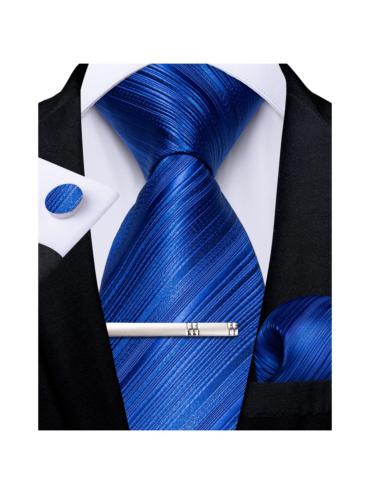 Mens Striped Tie Silk Woven Necktie and Pocket Square Cufflinks Tie Clip Set Wedding Business Formal Gift Tie for Men
