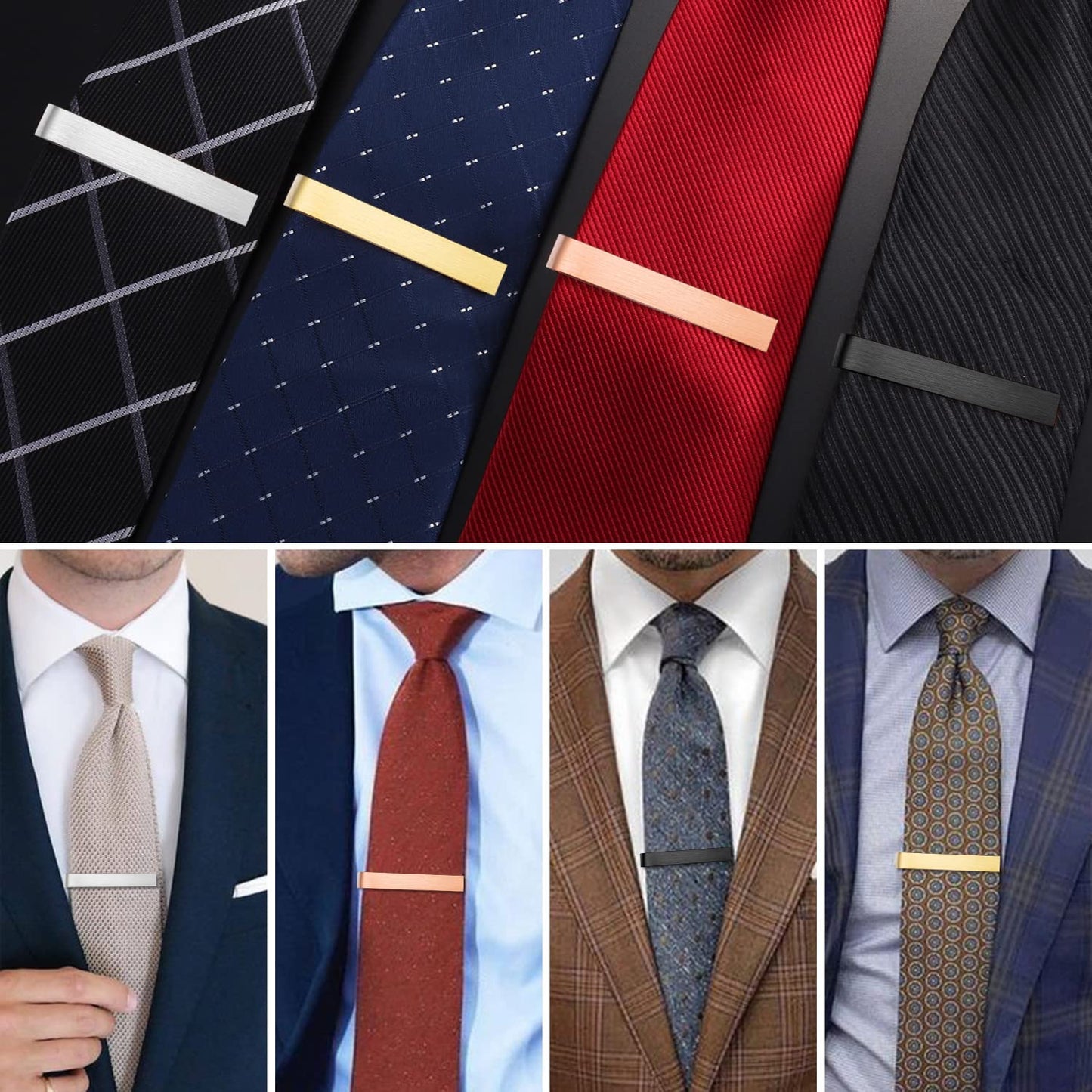 Skinny Tie Clip Bar Set, 2 Inch Tie Clip for Men - Wedding, Meeting, Party Gift Set