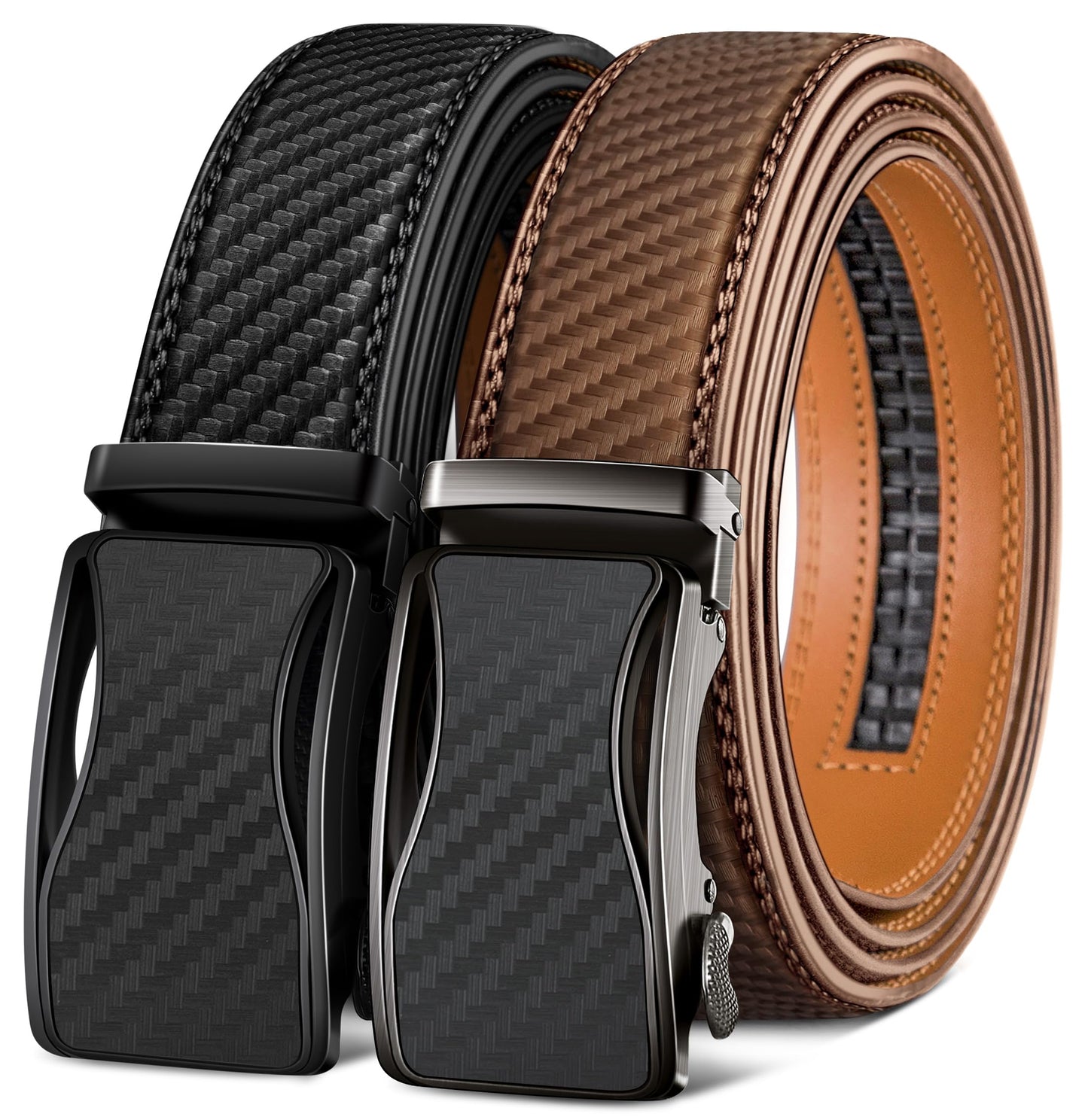 KEMISANT Mens Ratchet Belt 2 Units,Sliding Belt For Gift Mens Dress Casual 1 3/8",Size Adjustable