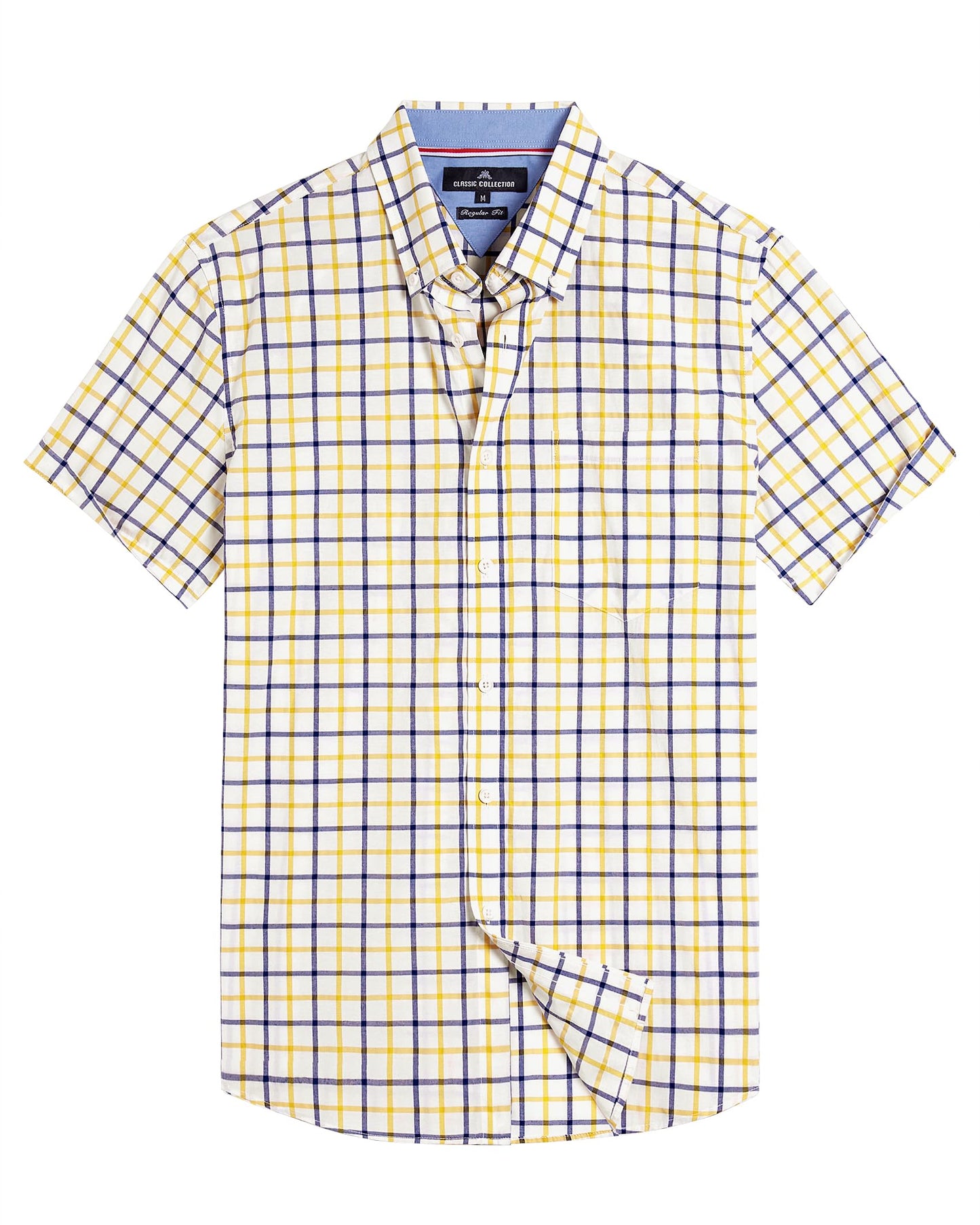 Alimens & Gentle Mens Plaid Short Sleeve Button Down Shirts Cotton Regular Fit Casual Gingham Shirts