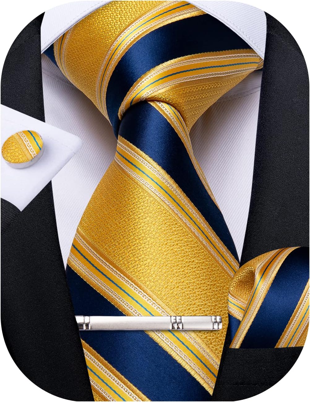 Plaid Ties for Men Silk Checkered Necktie and Pocket Square Cufflinks Tie Clip Set with Gift Box for Wedding Business
