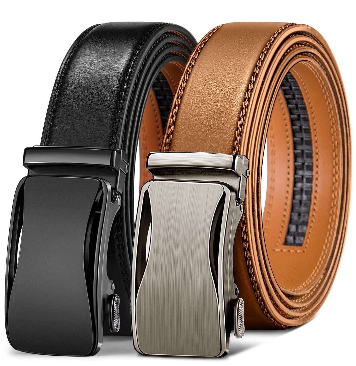 KEMISANT Mens Ratchet Belt 2 Units,Sliding Belt For Gift Mens Dress Casual 1 3/8",Size Adjustable