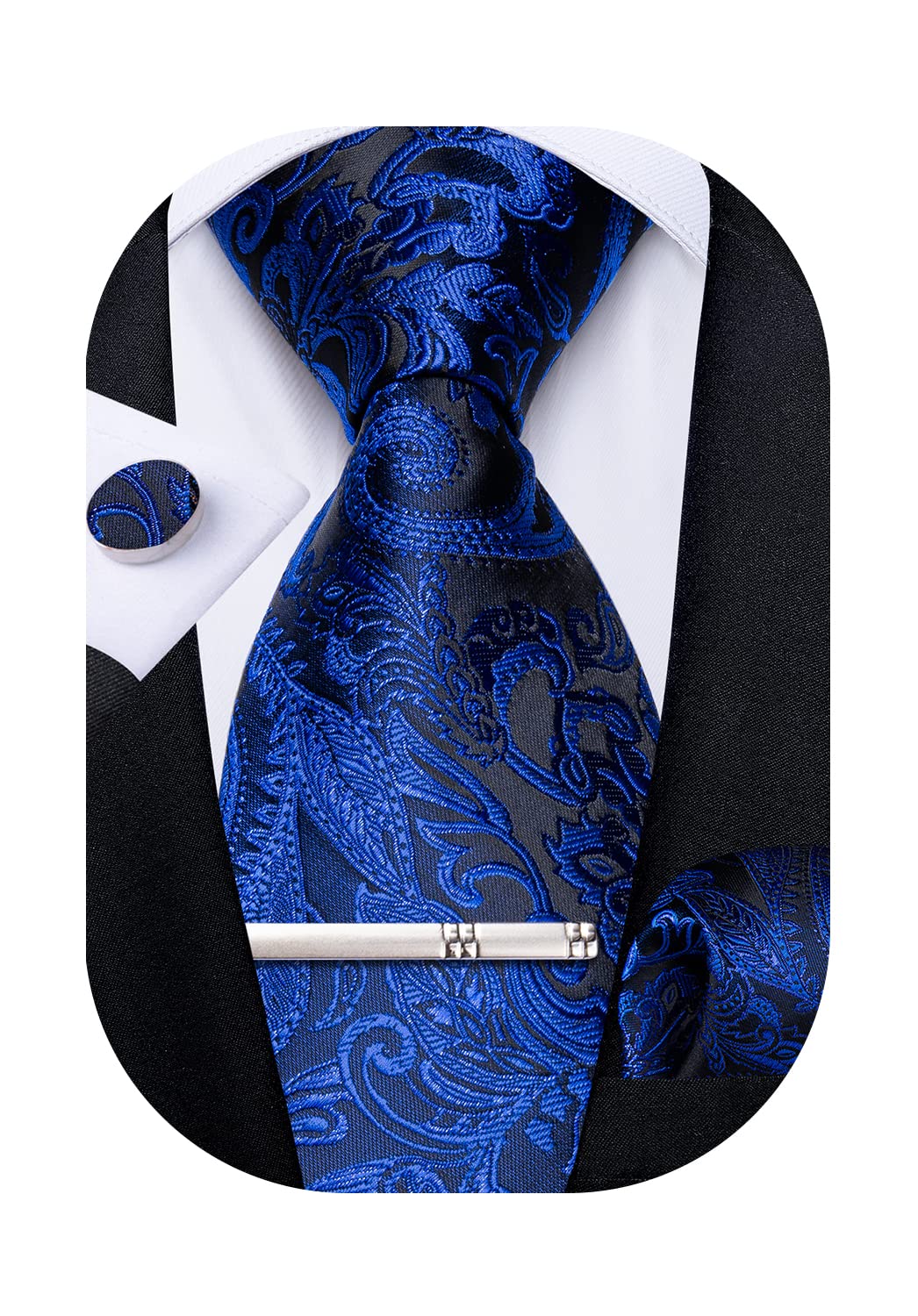 Silk Floral Ties for Men Woven Paisley Necktie and Tie Clip Handkerchief Cufflinks Set for Party Wedding