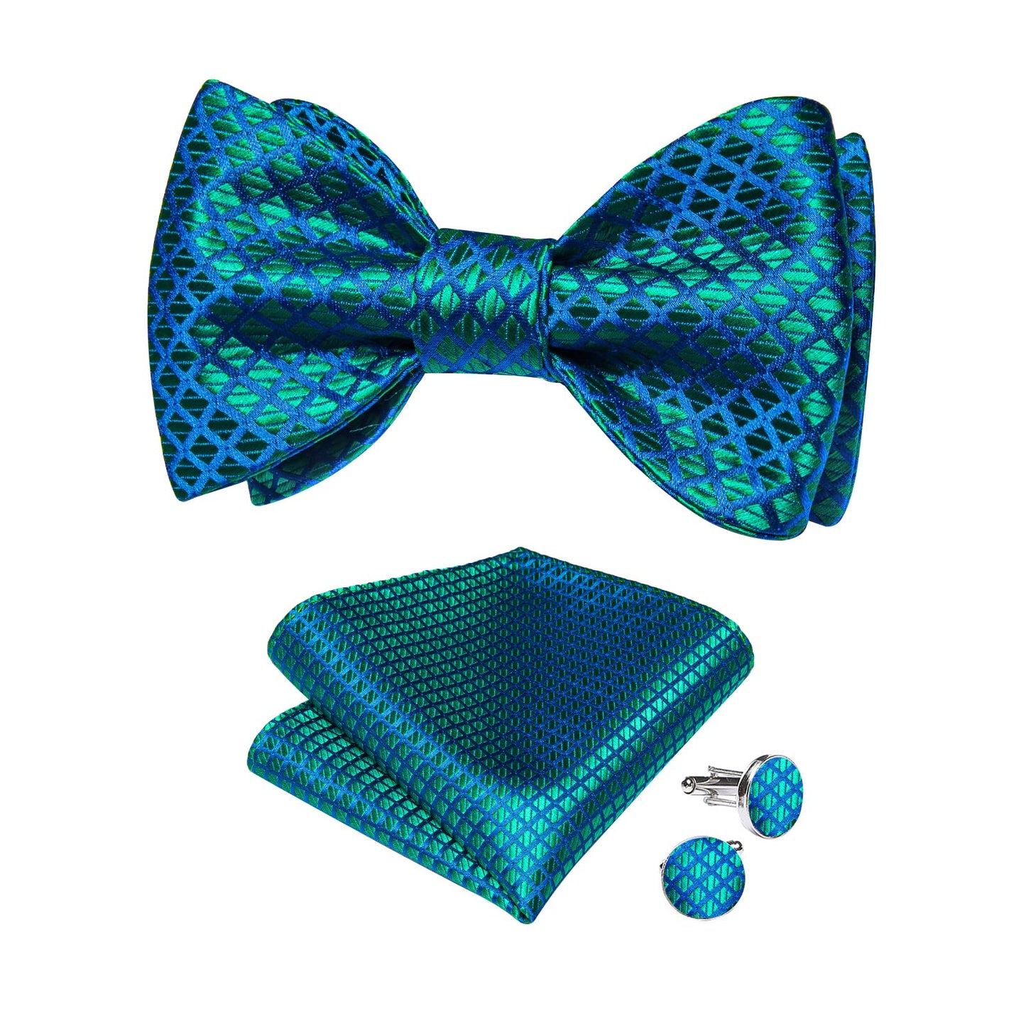 Mens Silk Self Bow Ties,Woven Solid Striped Paisley Bowtie and Pocket Square Cufflinks Set for Men Tuxedo Wedding