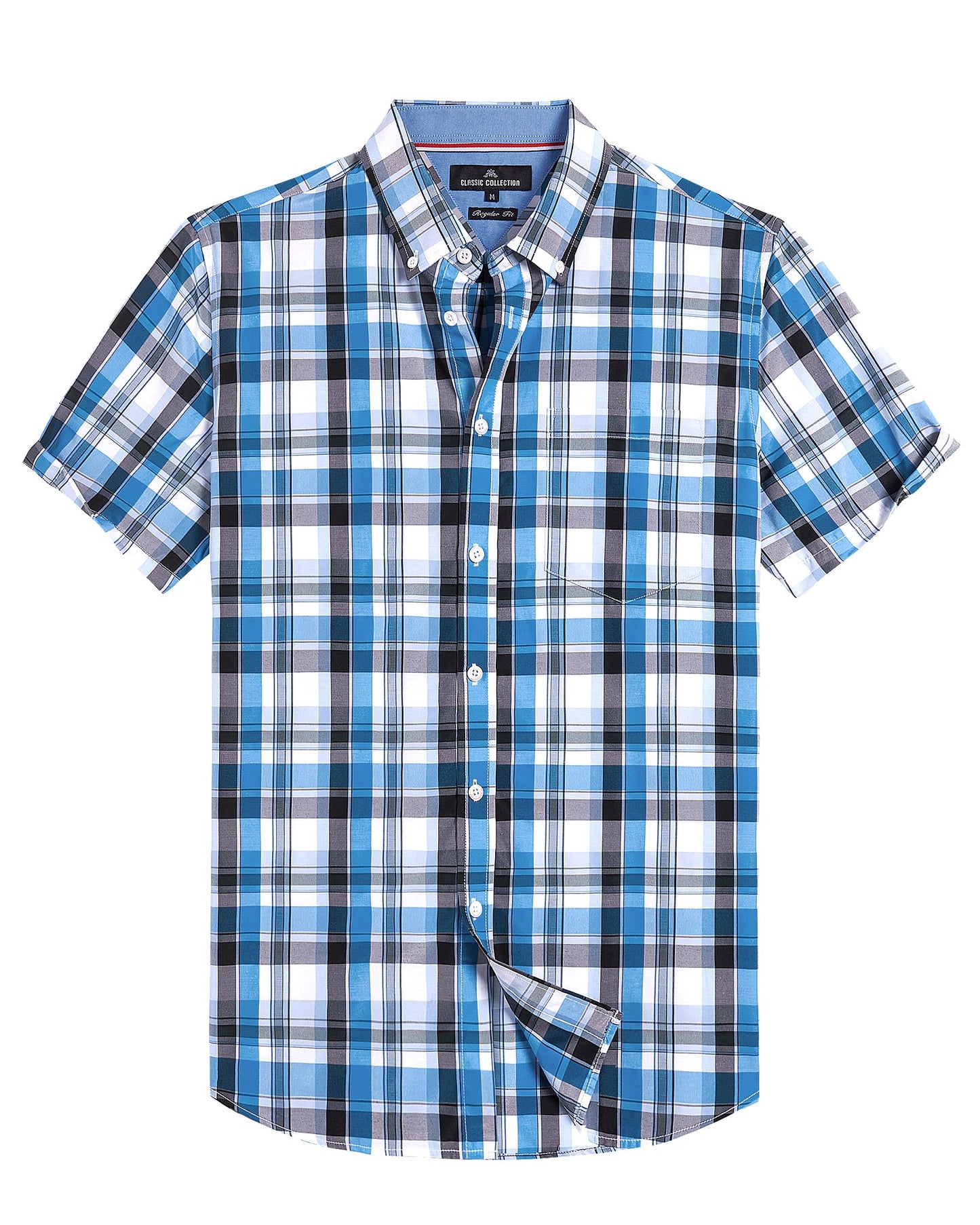 Alimens & Gentle Mens Plaid Short Sleeve Button Down Shirts Cotton Regular Fit Casual Gingham Shirts