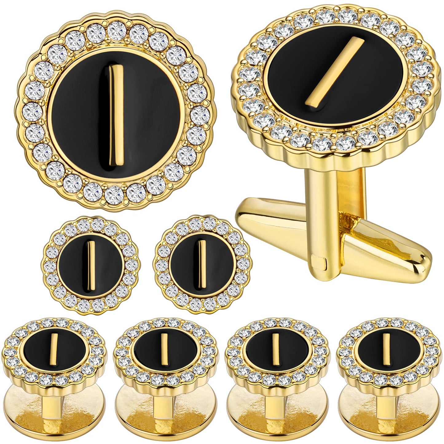 18K Gold Tone Initial Cufflinks for Men with Tuxedo Studs