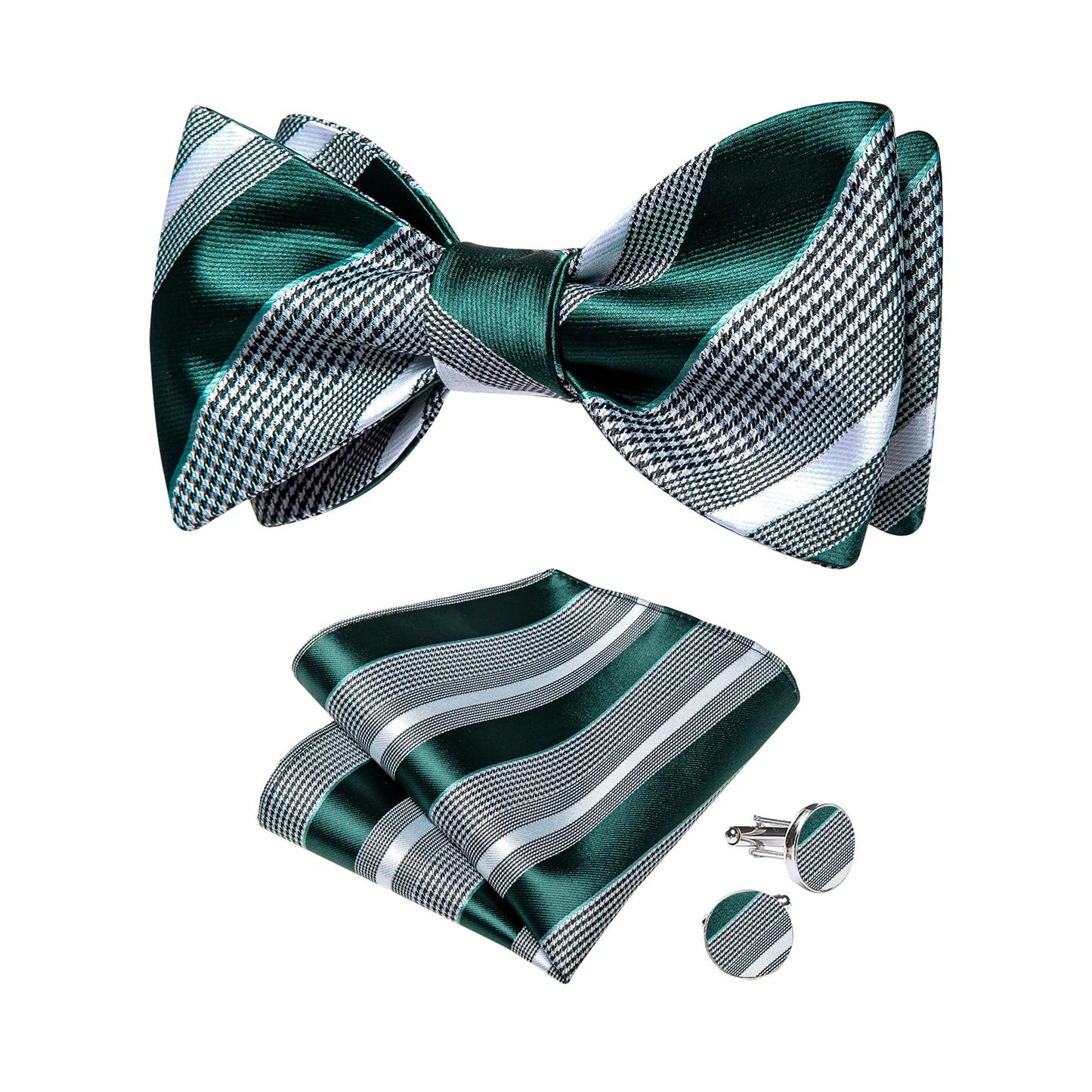 Mens Silk Self Bow Ties,Woven Solid Striped Paisley Bowtie and Pocket Square Cufflinks Set for Men Tuxedo Wedding