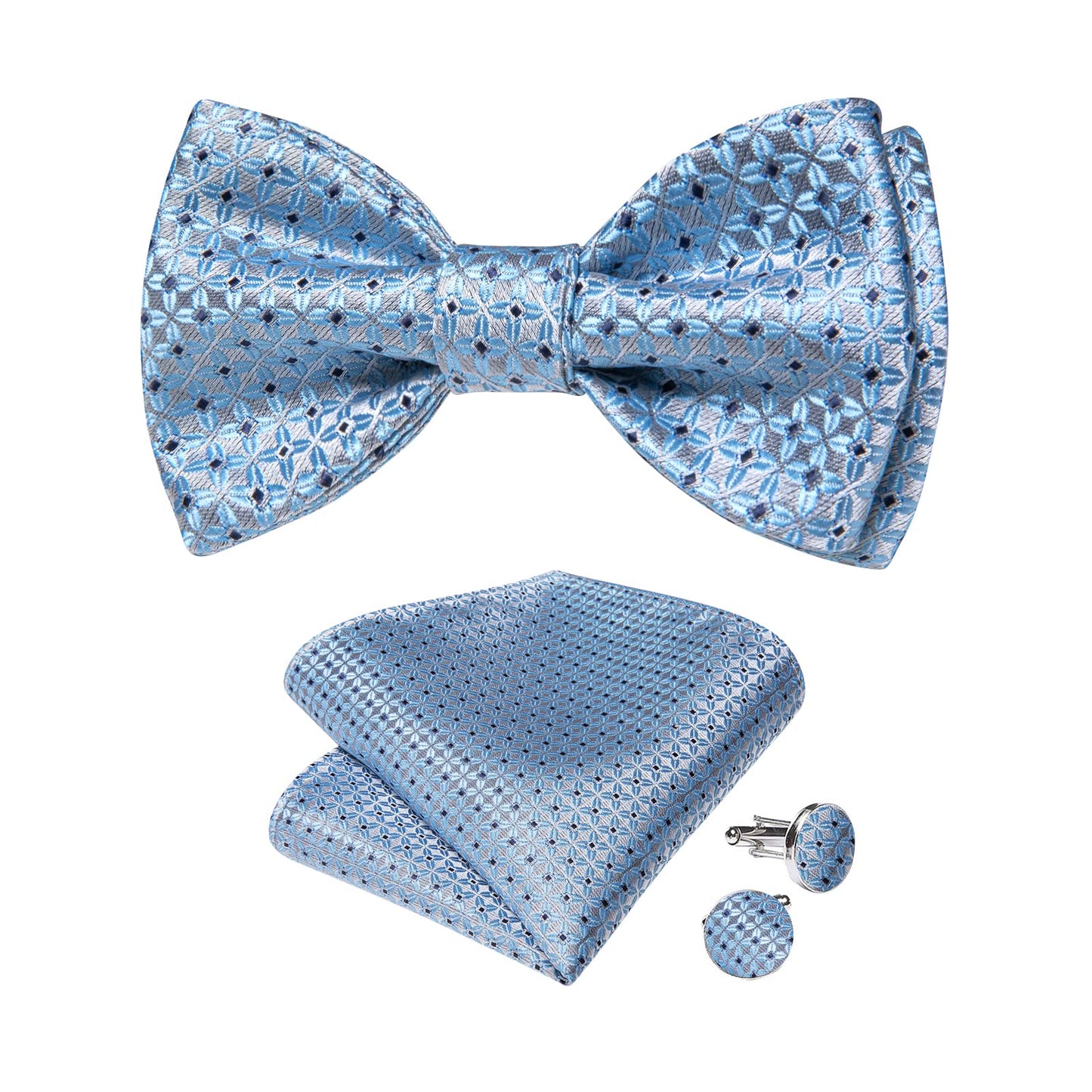 Mens Silk Self Bow Ties,Woven Solid Striped Paisley Bowtie and Pocket Square Cufflinks Set for Men Tuxedo Wedding