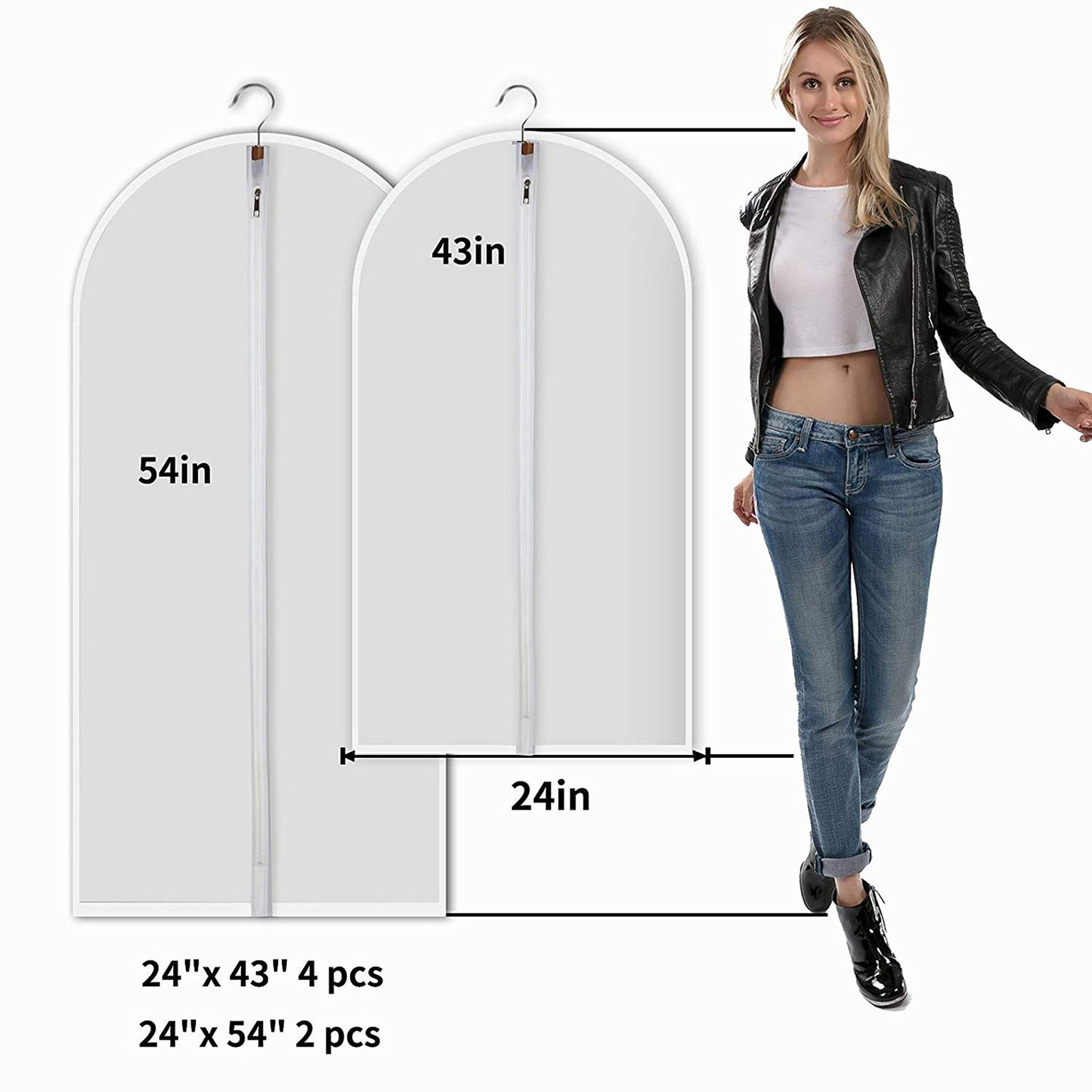 Clear Garment Bags Clothes Covers Protecting Dusts (Set of 12) for Storage Plastic Garment Bags Hanging Clothes Bags Dress Bag for Gowns Long with Zipper for Closet - 24'' x 40''/12 Pack
