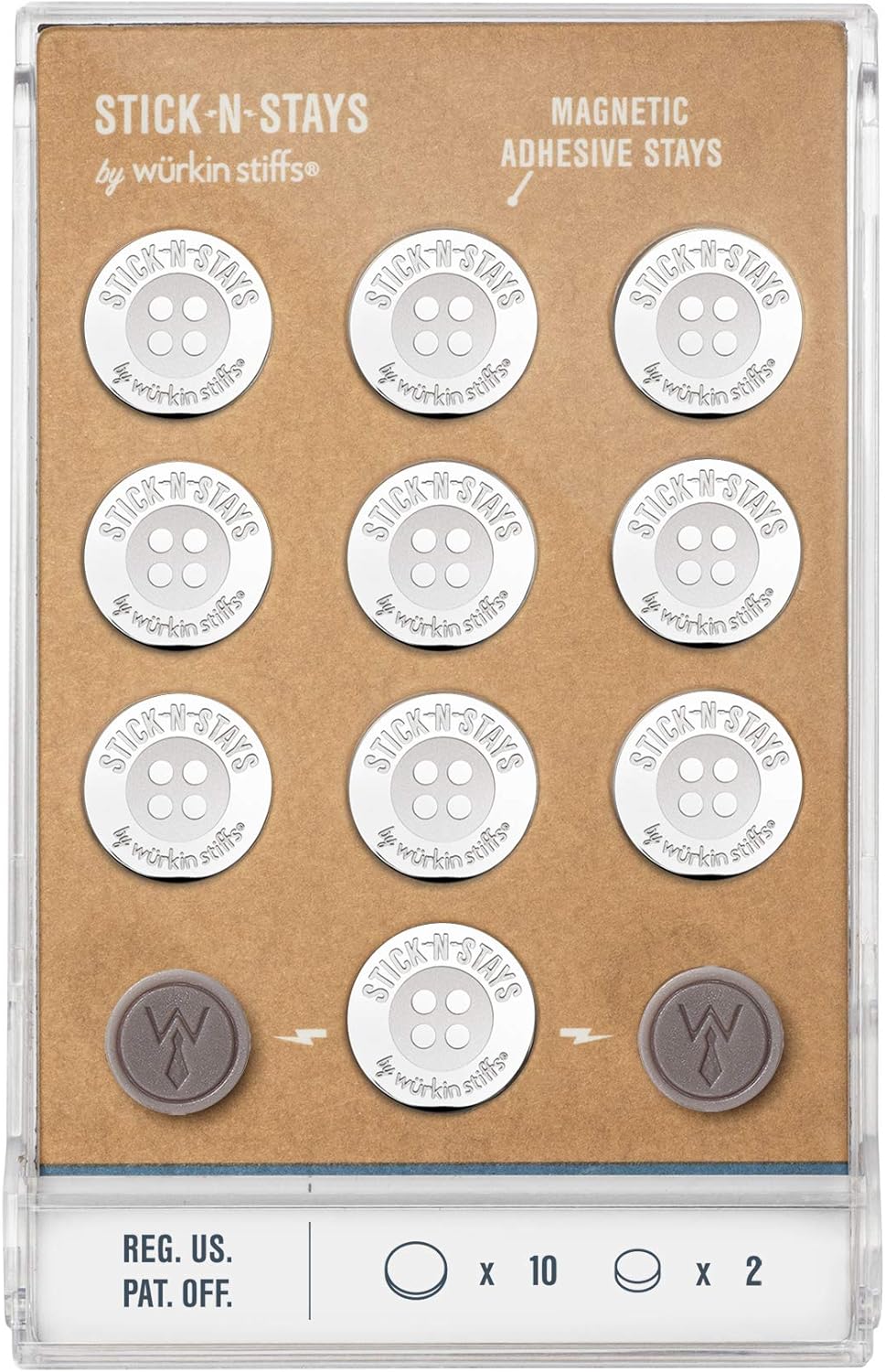 Würkin Stiffs Stick-N-Stays Magnetic Collar Stays Includes (10) Magnetic Adhesive Polo Stays and (2) Power Button Magnets | Gift for Men | As Seen on Shark Tank