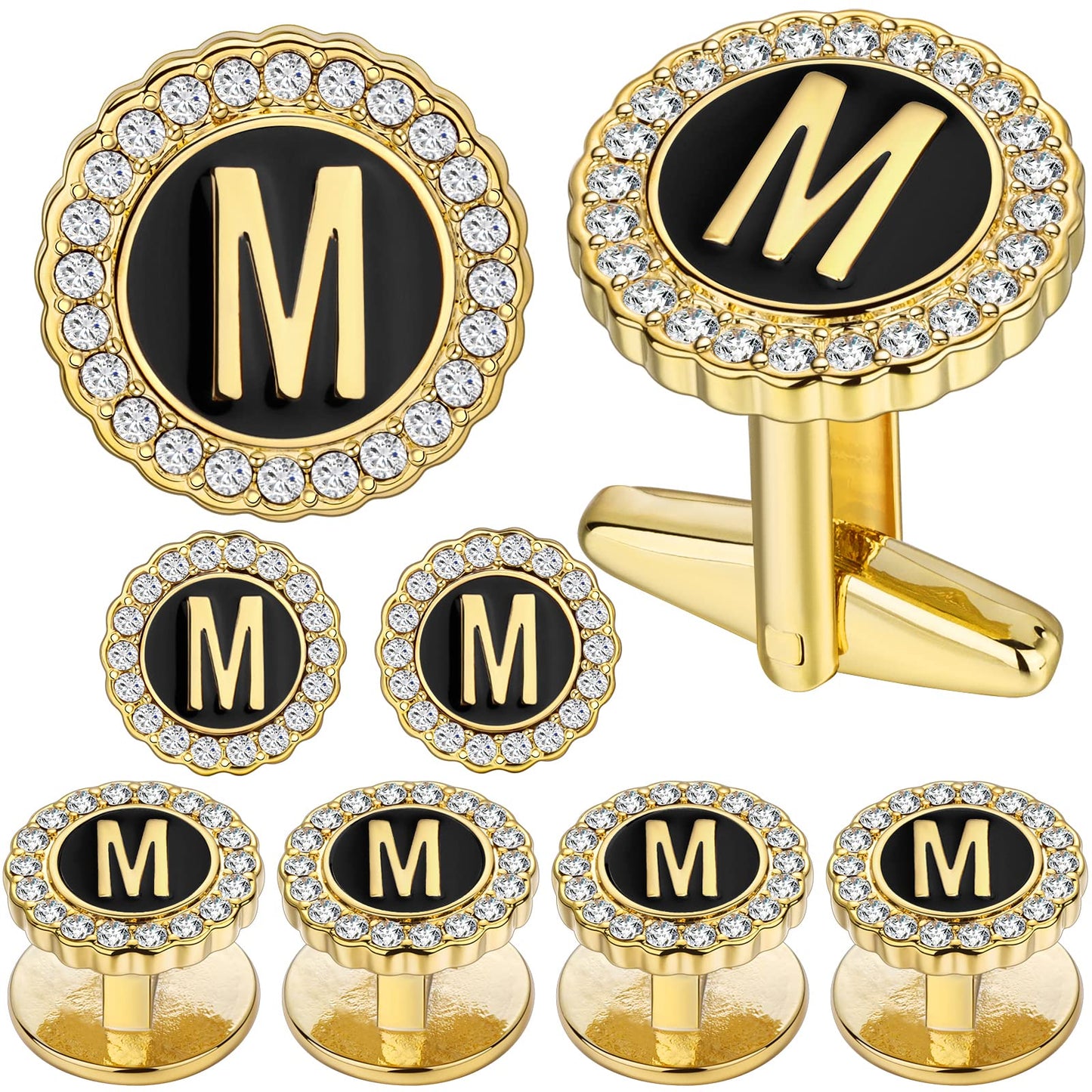18K Gold Tone Initial Cufflinks for Men with Tuxedo Studs