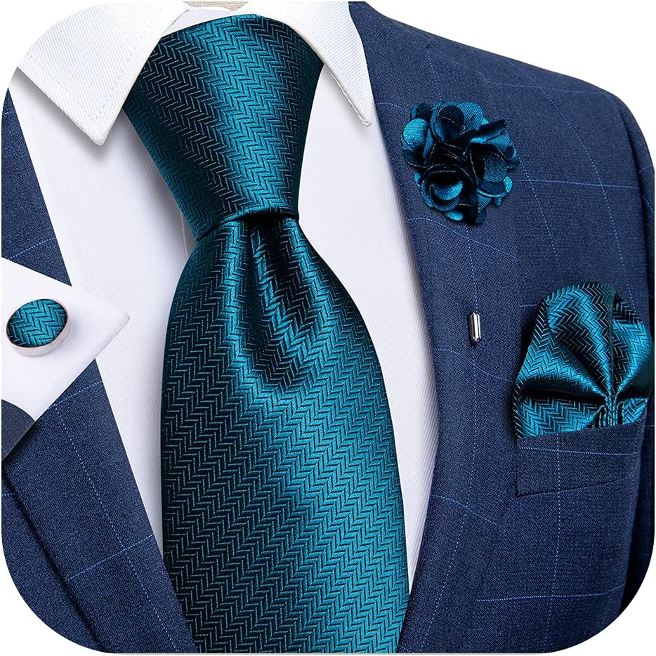 Silk Ties for Men Necktie and Lapel Pin Brooch Set Formal Woven Paisley Plaid Striped Solid Tie Wedding Party