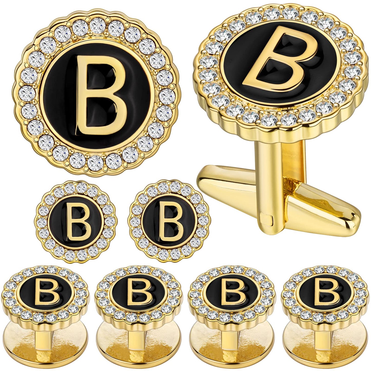 18K Gold Tone Initial Cufflinks for Men with Tuxedo Studs