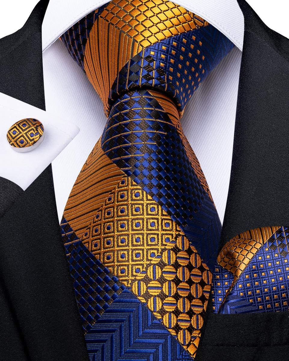 Silk Ties for Men Necktie and Lapel Pin Brooch Set Formal Woven Paisley Plaid Striped Solid Tie Wedding Party