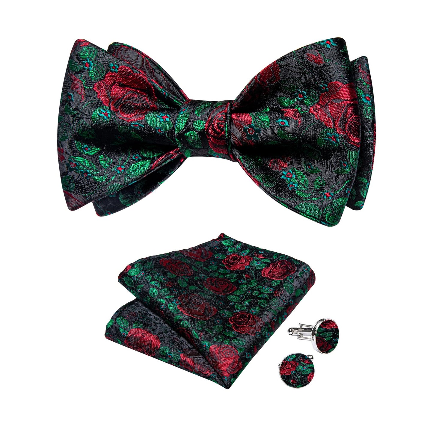 Mens Silk Self Bow Ties,Woven Solid Striped Paisley Bowtie and Pocket Square Cufflinks Set for Men Tuxedo Wedding