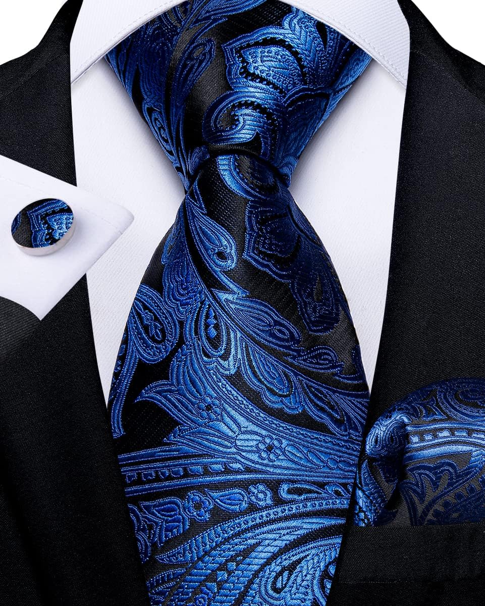 Silk Ties for Men Necktie and Lapel Pin Brooch Set Formal Woven Paisley Plaid Striped Solid Tie Wedding Party