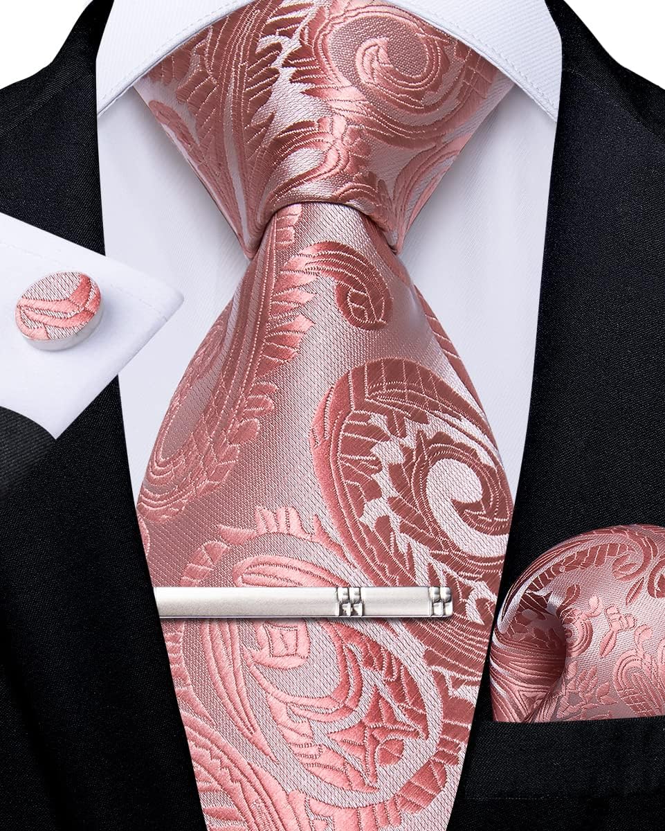 Paisley Ties for Men Silk Necktie and Pocket Square Cufflinks Tie Clip Set Woven Classic Mens Tie for Wedding Party