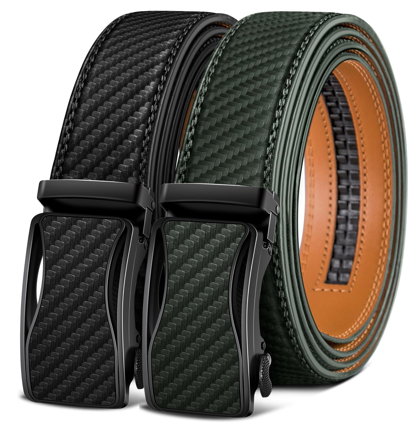KEMISANT Mens Ratchet Belt 2 Units,Sliding Belt For Gift Mens Dress Casual 1 3/8",Size Adjustable