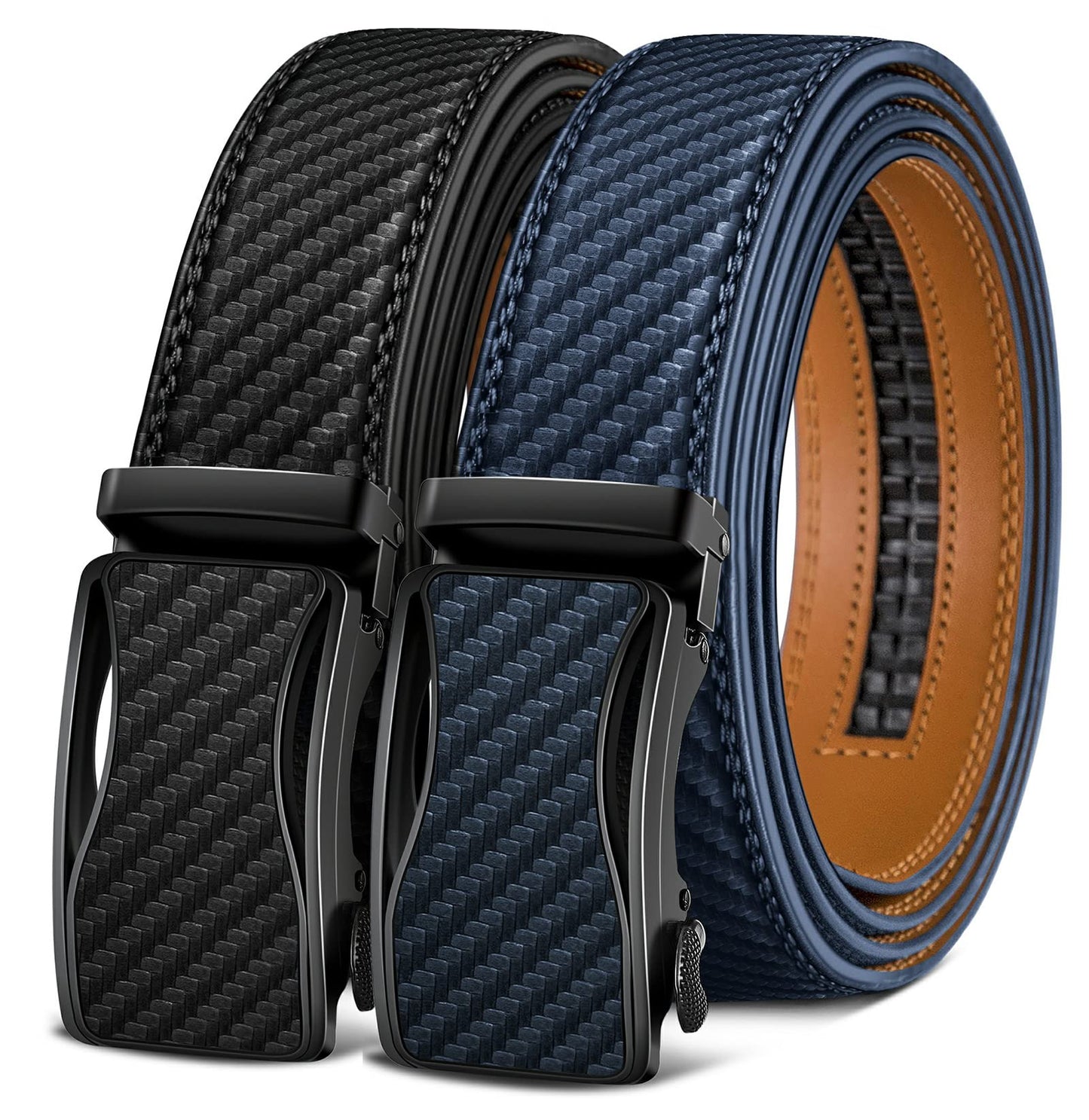 KEMISANT Mens Ratchet Belt 2 Units,Sliding Belt For Gift Mens Dress Casual 1 3/8",Size Adjustable