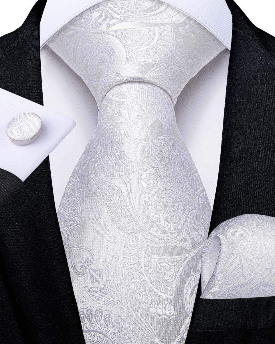 Silk Ties for Men Necktie and Lapel Pin Brooch Set Formal Woven Paisley Plaid Striped Solid Tie Wedding Party