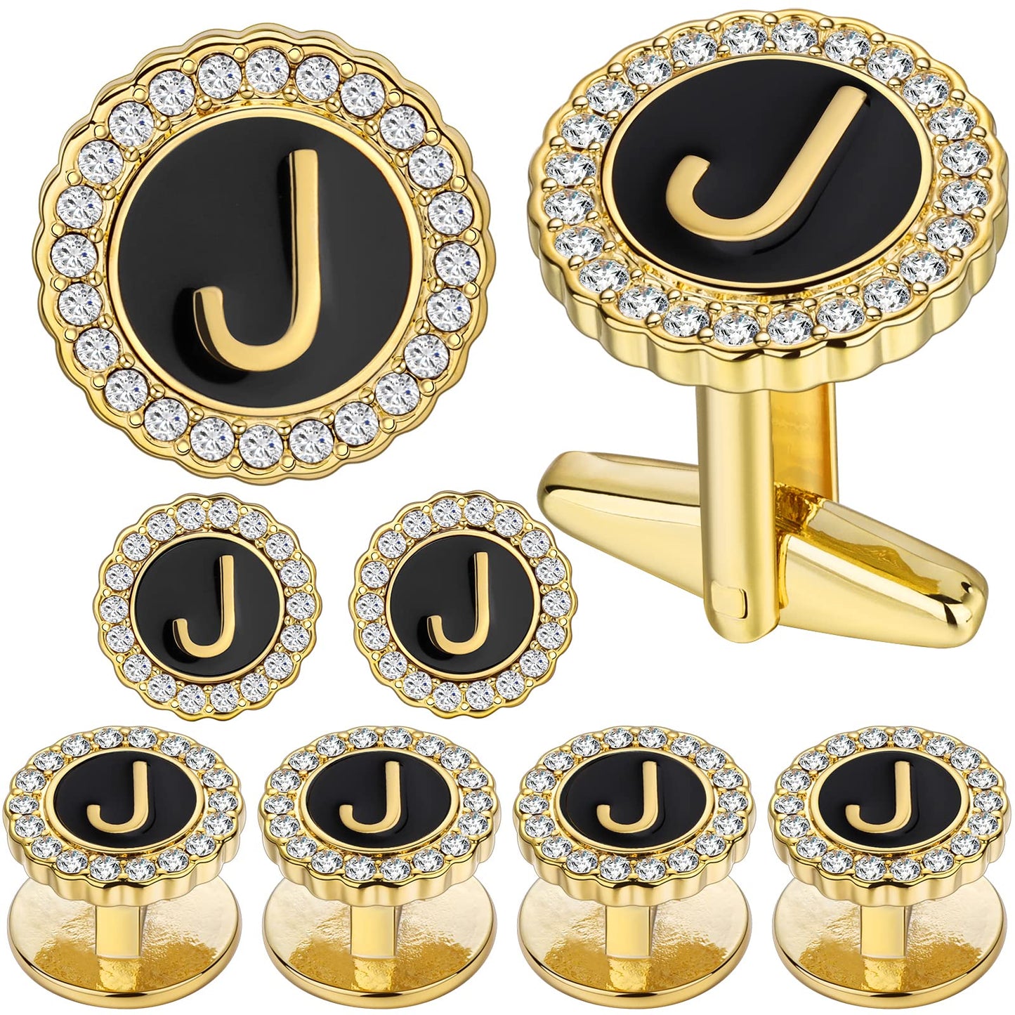 18K Gold Tone Initial Cufflinks for Men with Tuxedo Studs