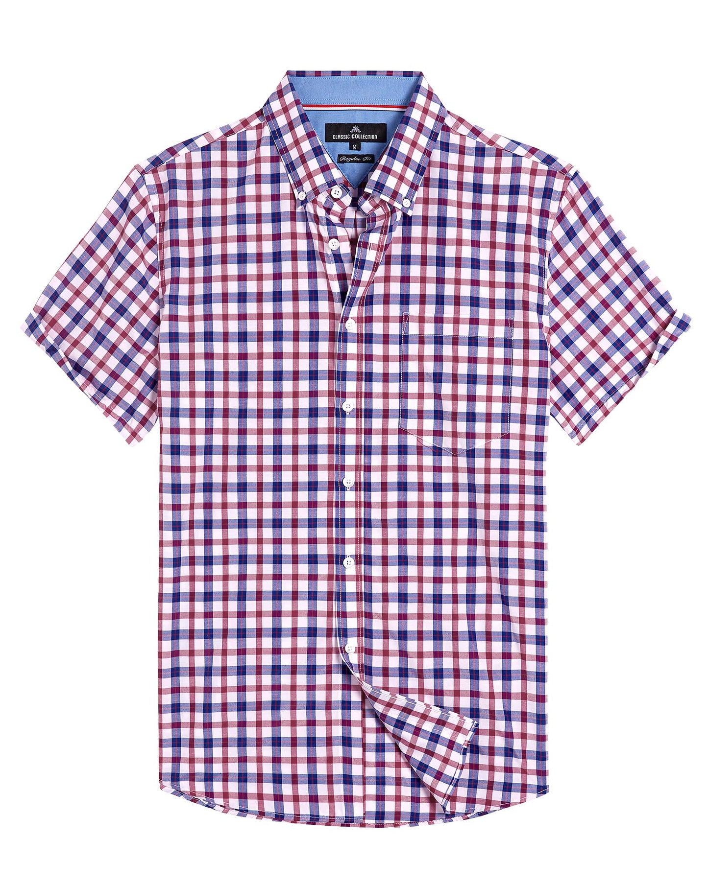 Alimens & Gentle Mens Plaid Short Sleeve Button Down Shirts Cotton Regular Fit Casual Gingham Shirts