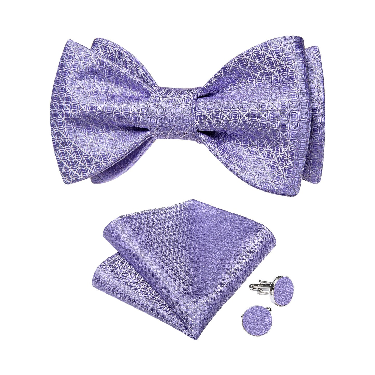 Mens Silk Self Bow Ties,Woven Solid Striped Paisley Bowtie and Pocket Square Cufflinks Set for Men Tuxedo Wedding
