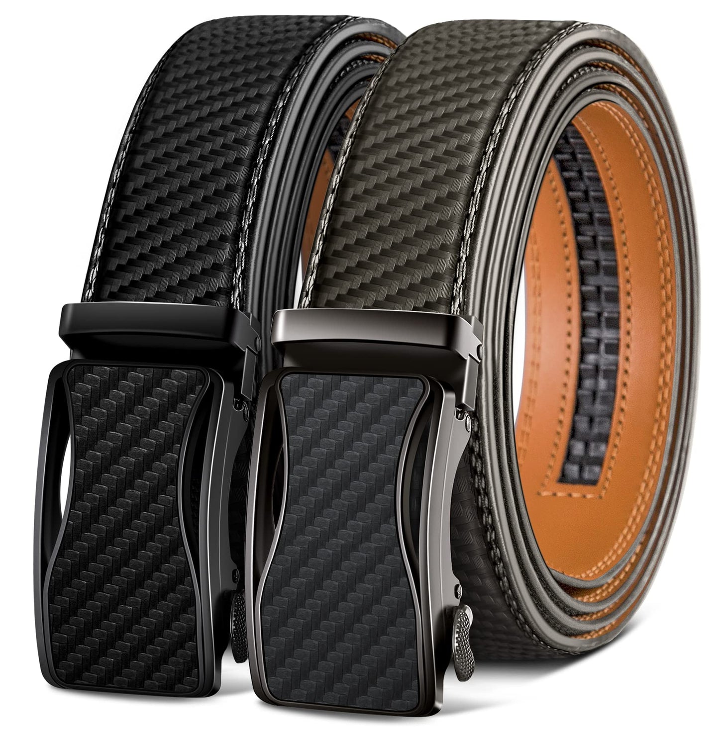 KEMISANT Mens Ratchet Belt 2 Units,Sliding Belt For Gift Mens Dress Casual 1 3/8",Size Adjustable
