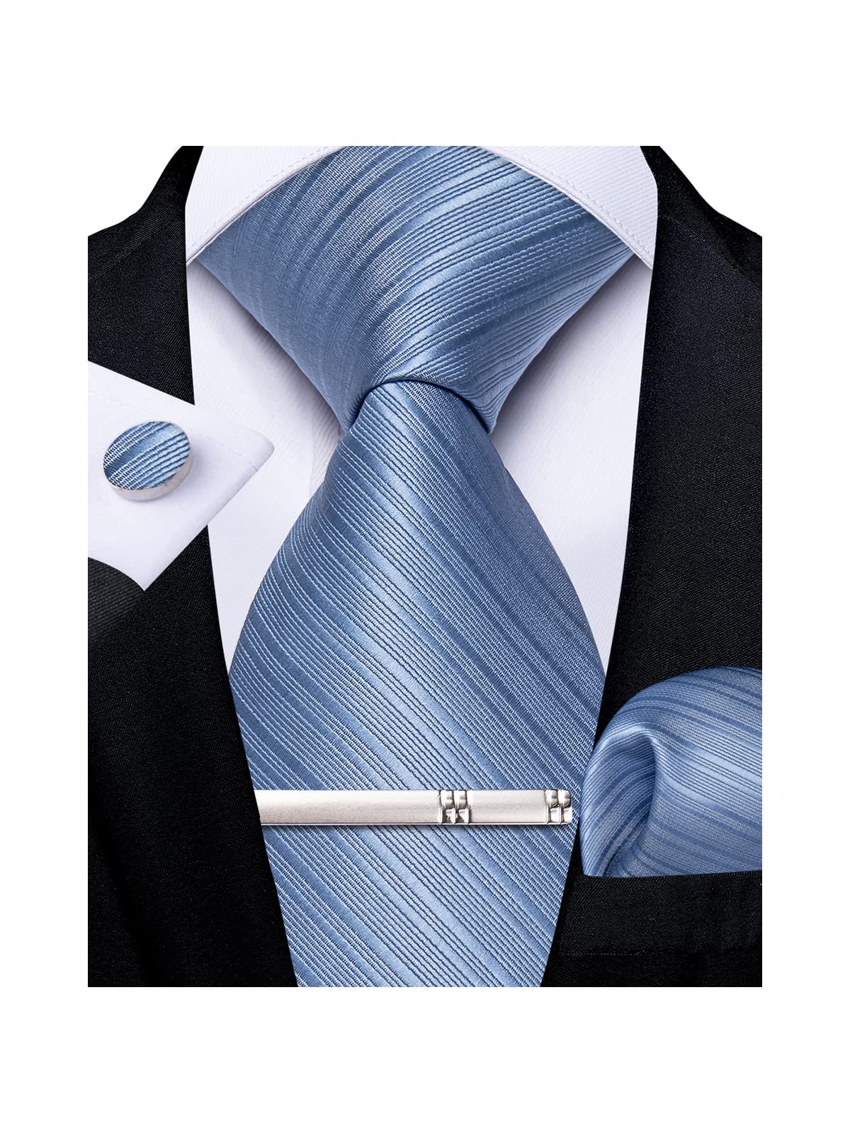 Mens Striped Tie Silk Woven Necktie and Pocket Square Cufflinks Tie Clip Set Wedding Business Formal Gift Tie for Men