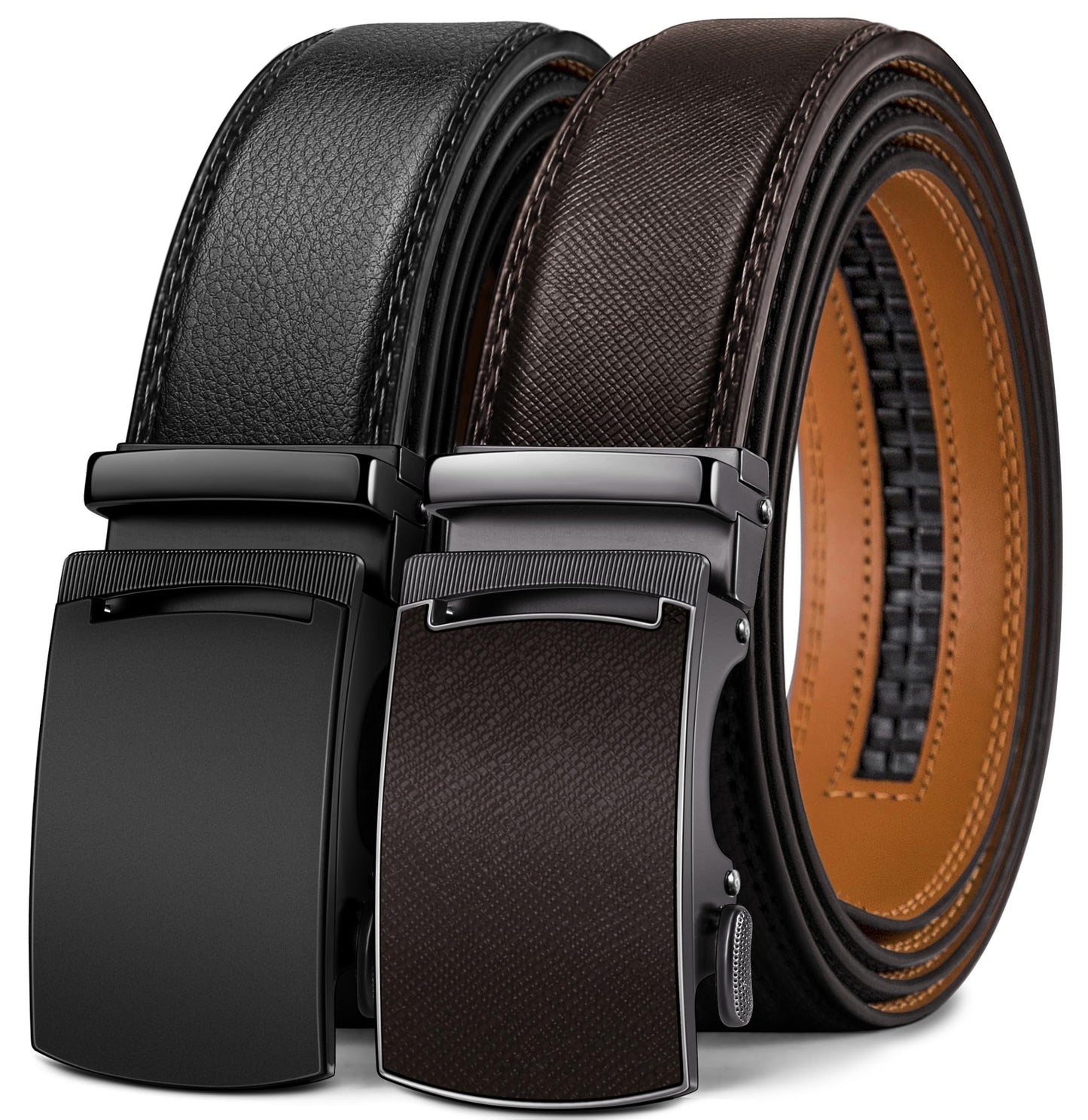 KEMISANT Mens Ratchet Belt 2 Units,Sliding Belt For Gift Mens Dress Casual 1 3/8",Size Adjustable