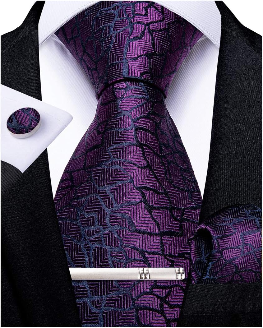 Plaid Ties for Men Silk Checkered Necktie and Pocket Square Cufflinks Tie Clip Set with Gift Box for Wedding Business
