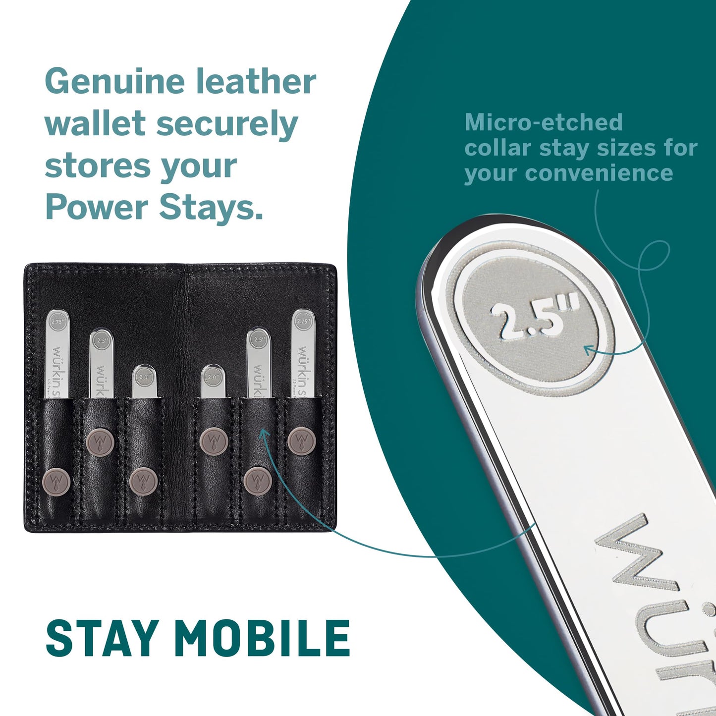 Würkin Stiffs Assorted Power Stays Magnet Collar Stay Travel Set Leather Wallet Case | Gift for Men | Seen on Shark Tank