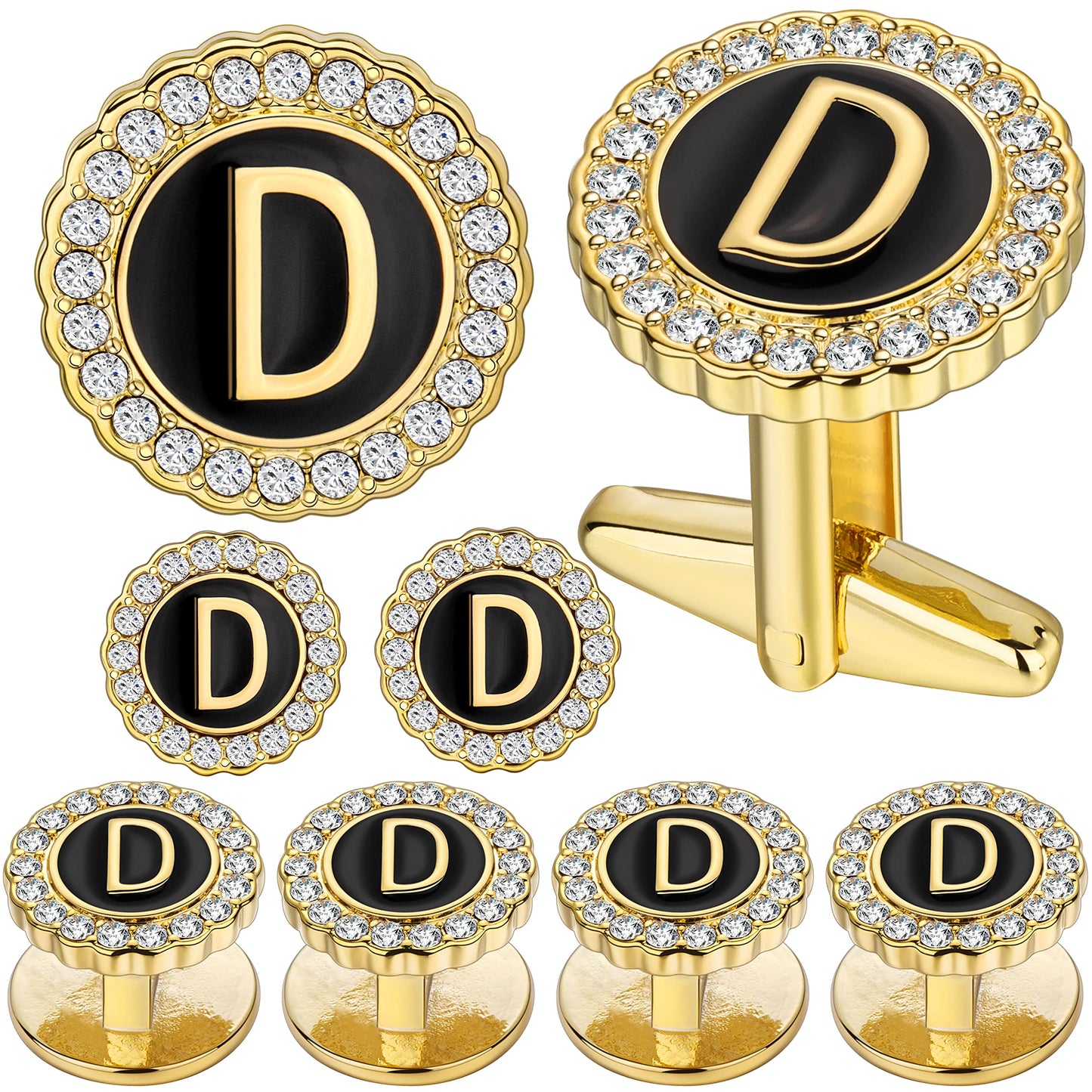 18K Gold Tone Initial Cufflinks for Men with Tuxedo Studs