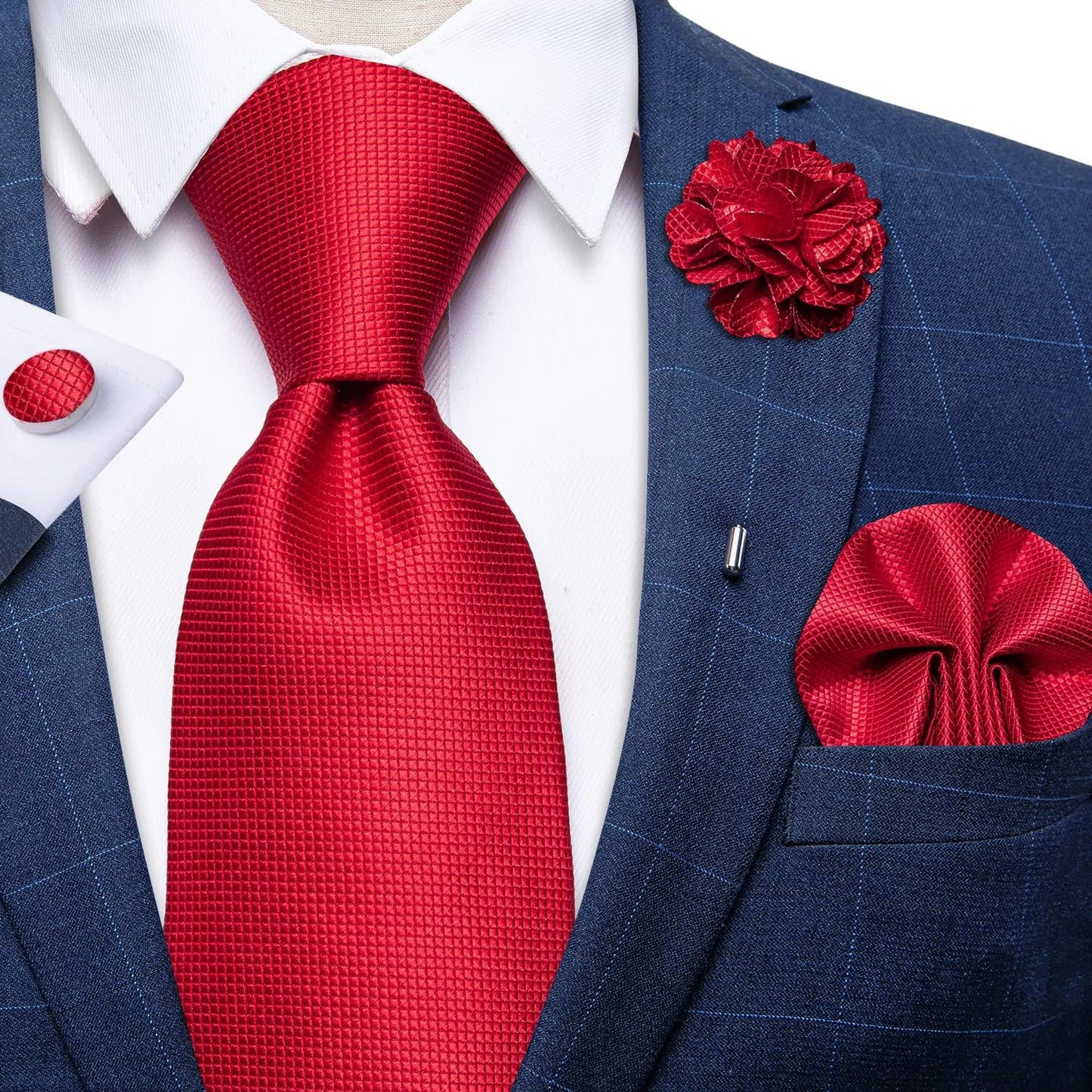 Silk Ties for Men Necktie and Lapel Pin Brooch Set Formal Woven Paisley Plaid Striped Solid Tie Wedding Party