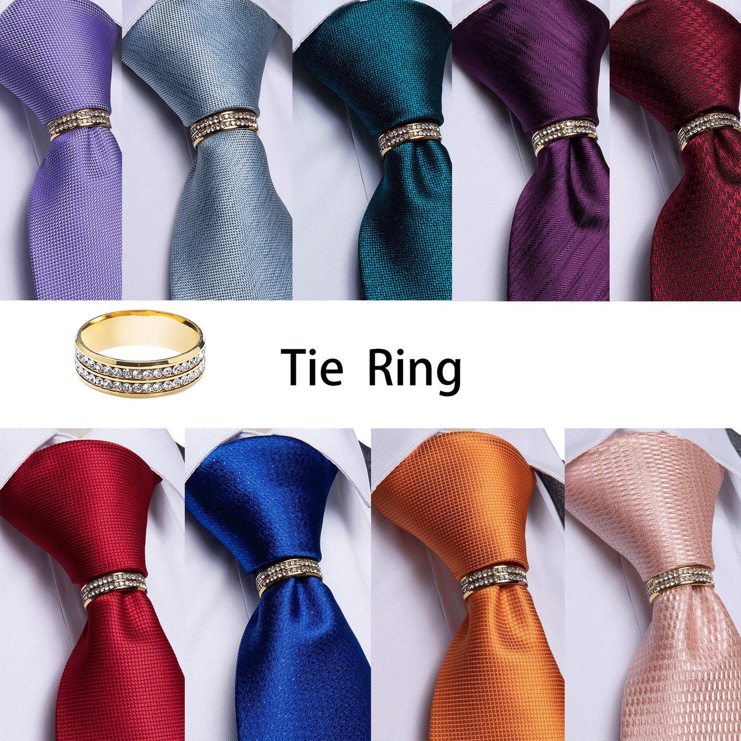 Mens Tie Set Silk Necktie and Gold Tie Ring Pocket Square Cufflinks Formal Business Wedding Ties with Gift Box