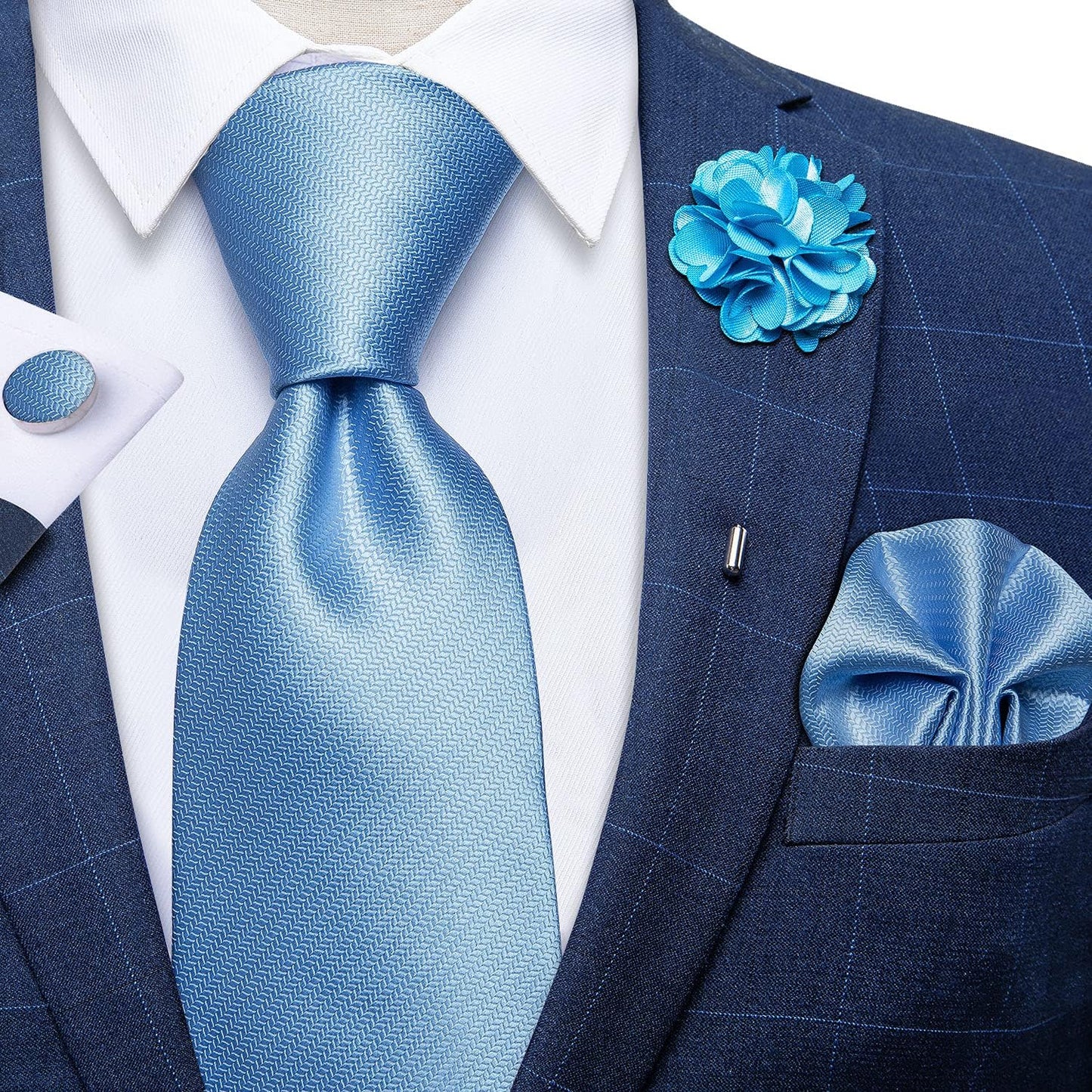 Silk Ties for Men Necktie and Lapel Pin Brooch Set Formal Woven Paisley Plaid Striped Solid Tie Wedding Party