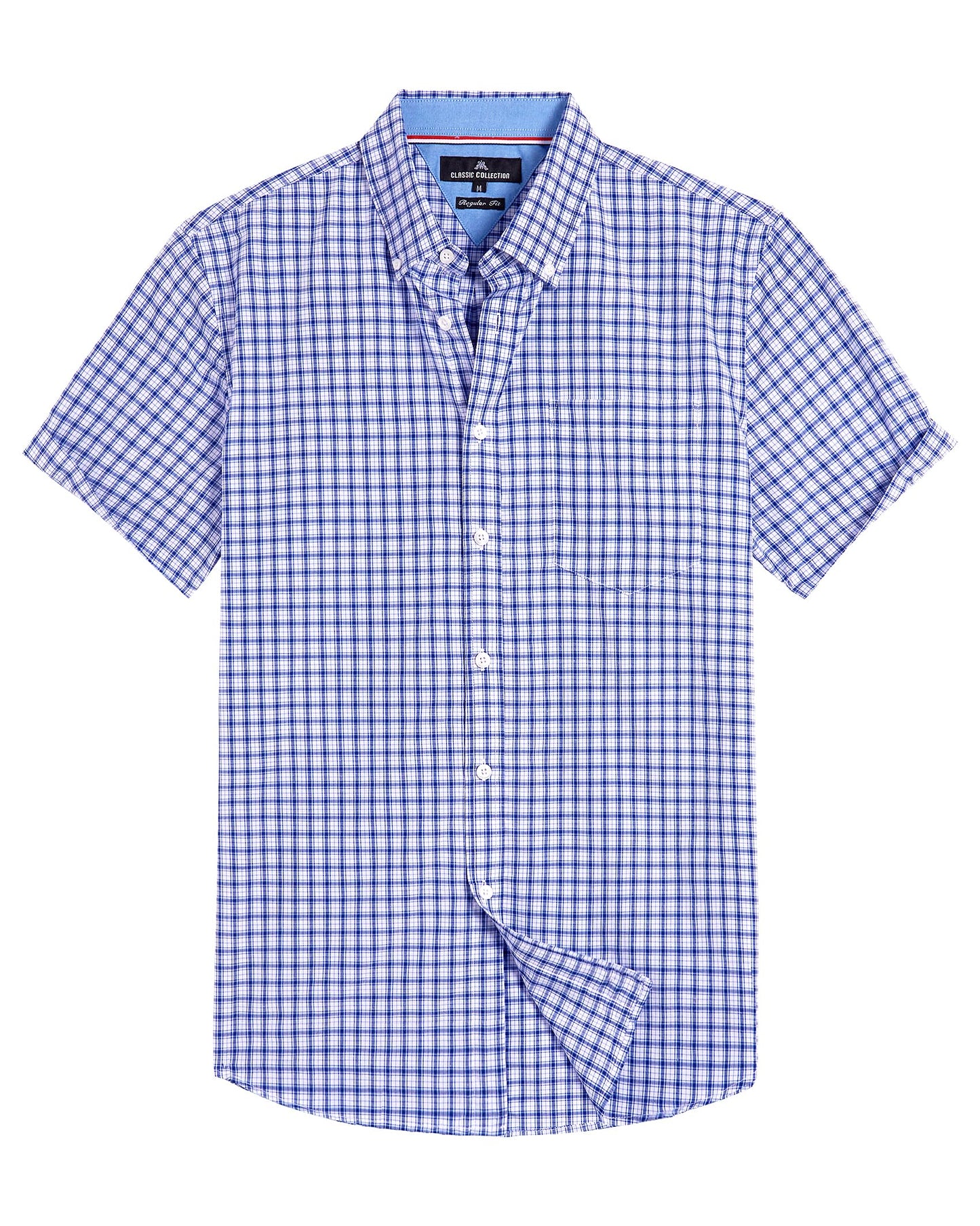 Alimens & Gentle Mens Plaid Short Sleeve Button Down Shirts Cotton Regular Fit Casual Gingham Shirts