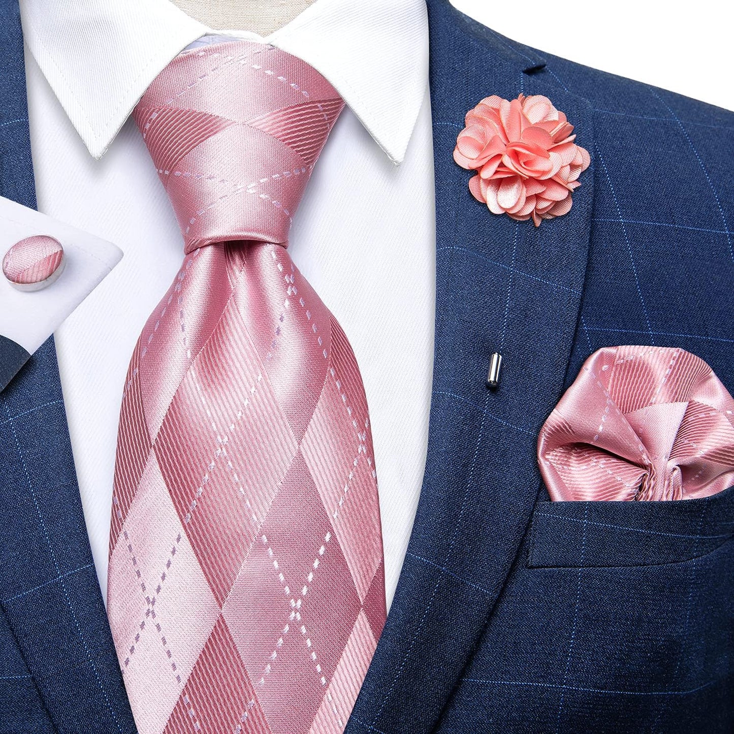 Silk Ties for Men Necktie and Lapel Pin Brooch Set Formal Woven Paisley Plaid Striped Solid Tie Wedding Party